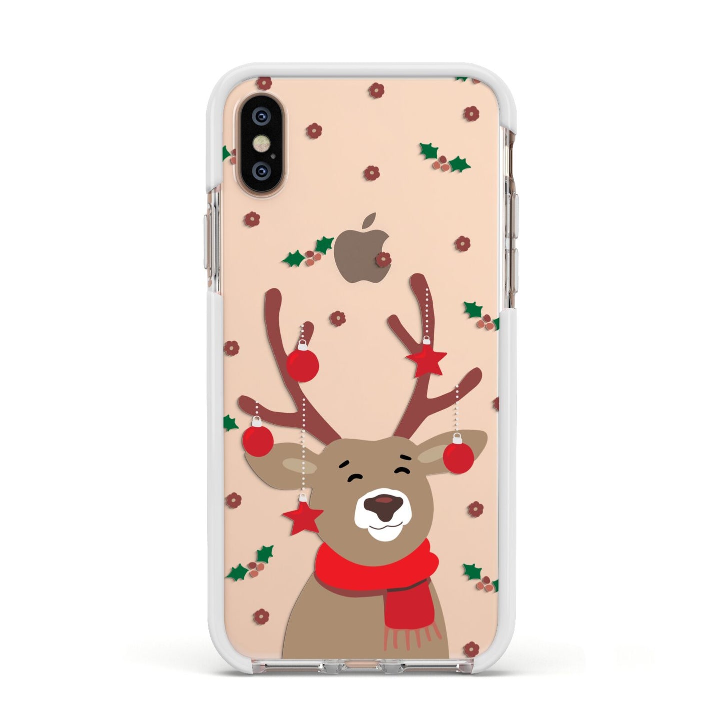 Reindeer Christmas Apple iPhone Xs Impact Case White Edge on Gold Phone