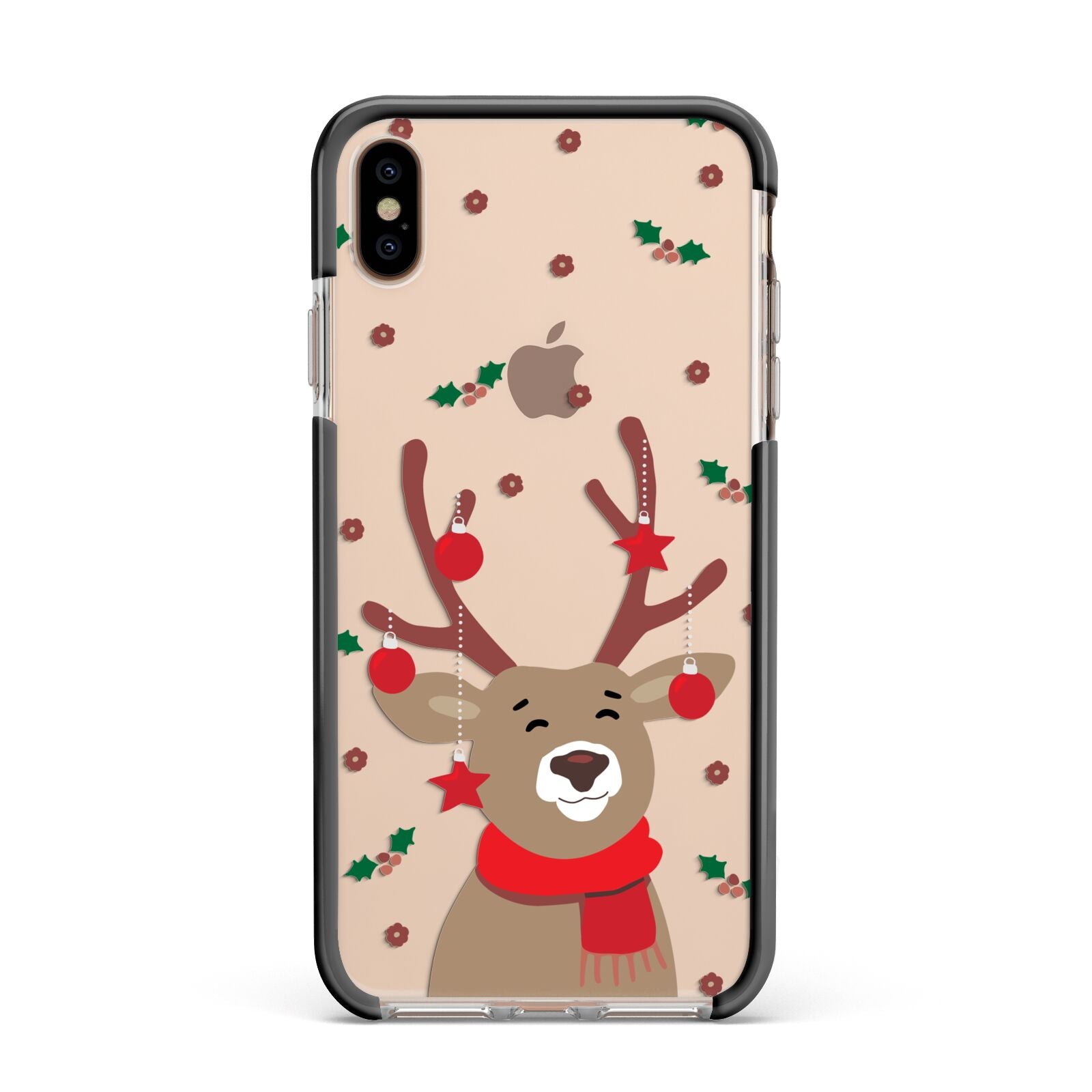 Reindeer Christmas Apple iPhone Xs Max Impact Case Black Edge on Gold Phone