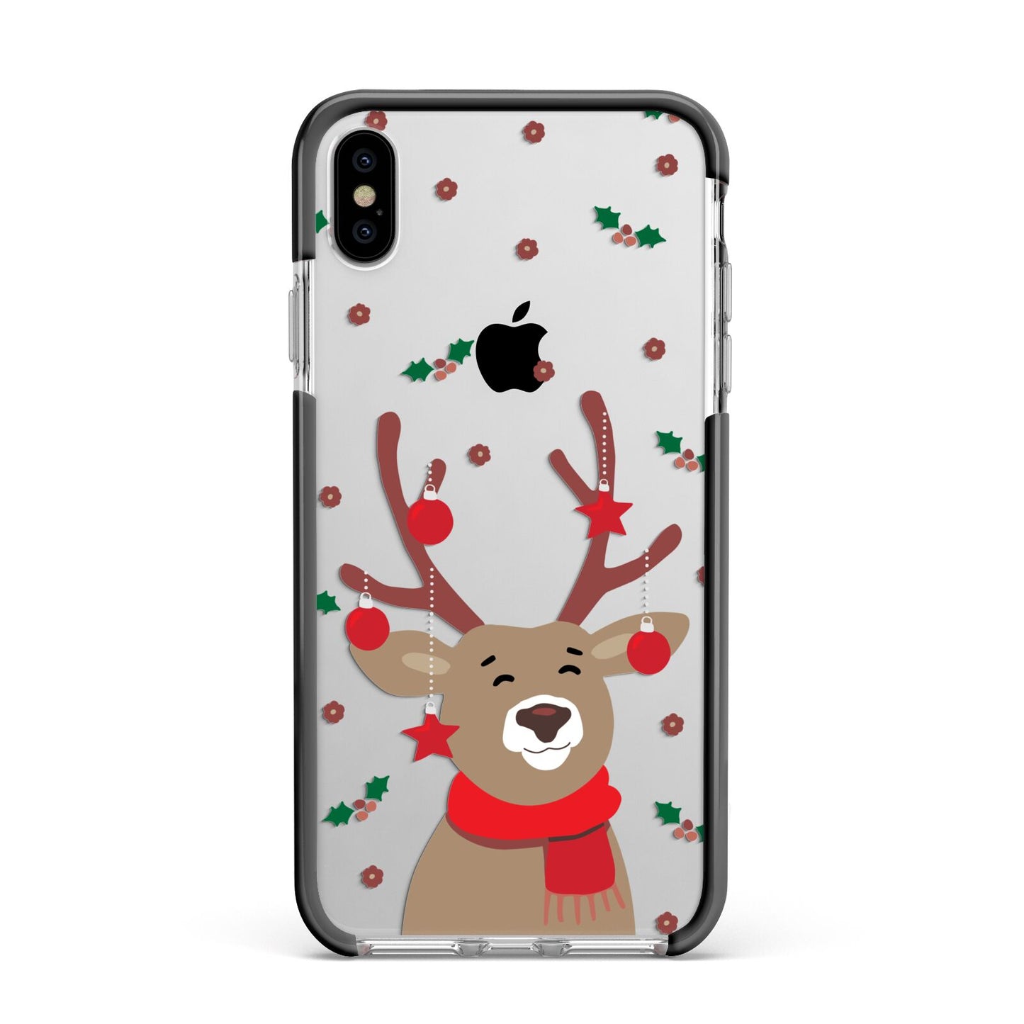 Reindeer Christmas Apple iPhone Xs Max Impact Case Black Edge on Silver Phone