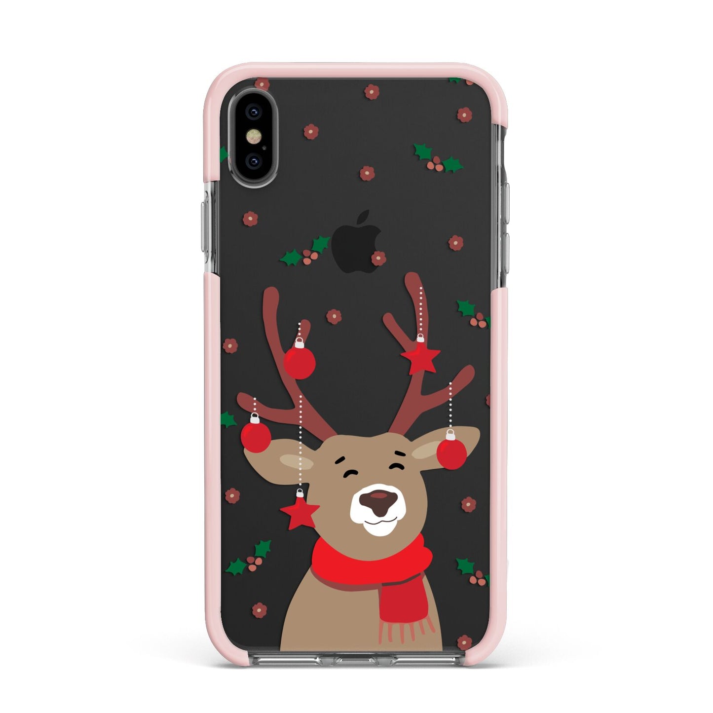 Reindeer Christmas Apple iPhone Xs Max Impact Case Pink Edge on Black Phone