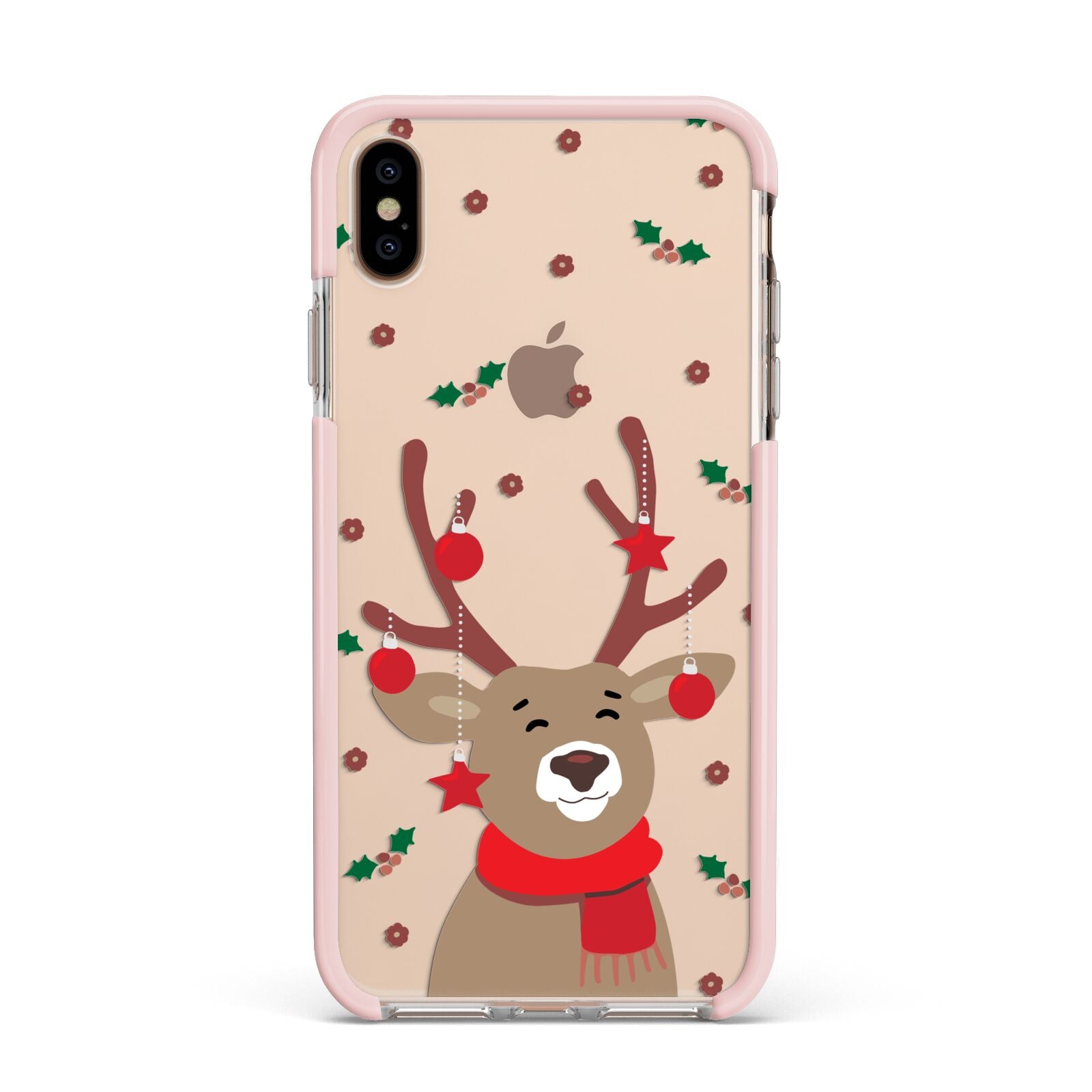 Reindeer Christmas Apple iPhone Xs Max Impact Case Pink Edge on Gold Phone