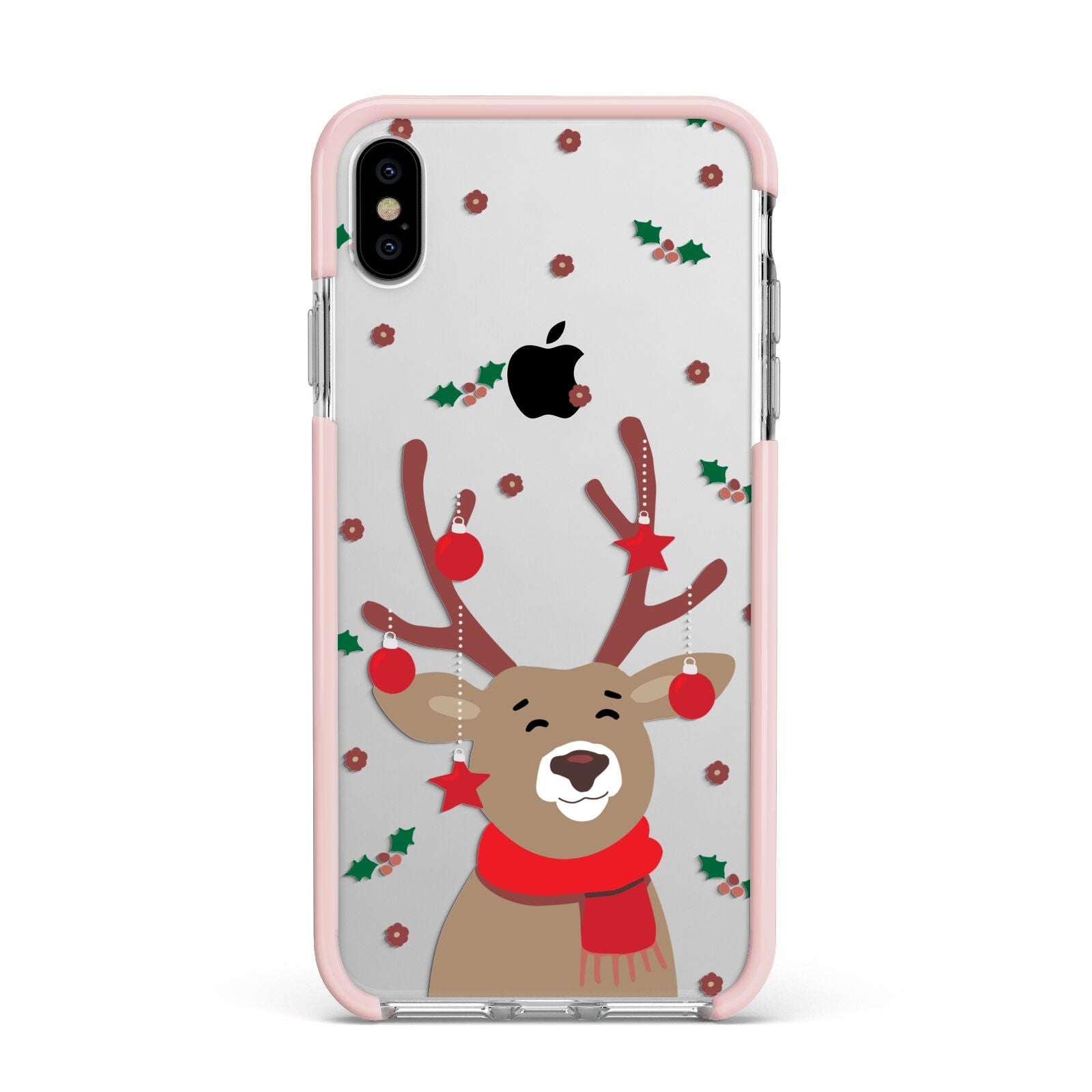 Reindeer Christmas Apple iPhone Xs Max Impact Case Pink Edge on Silver Phone