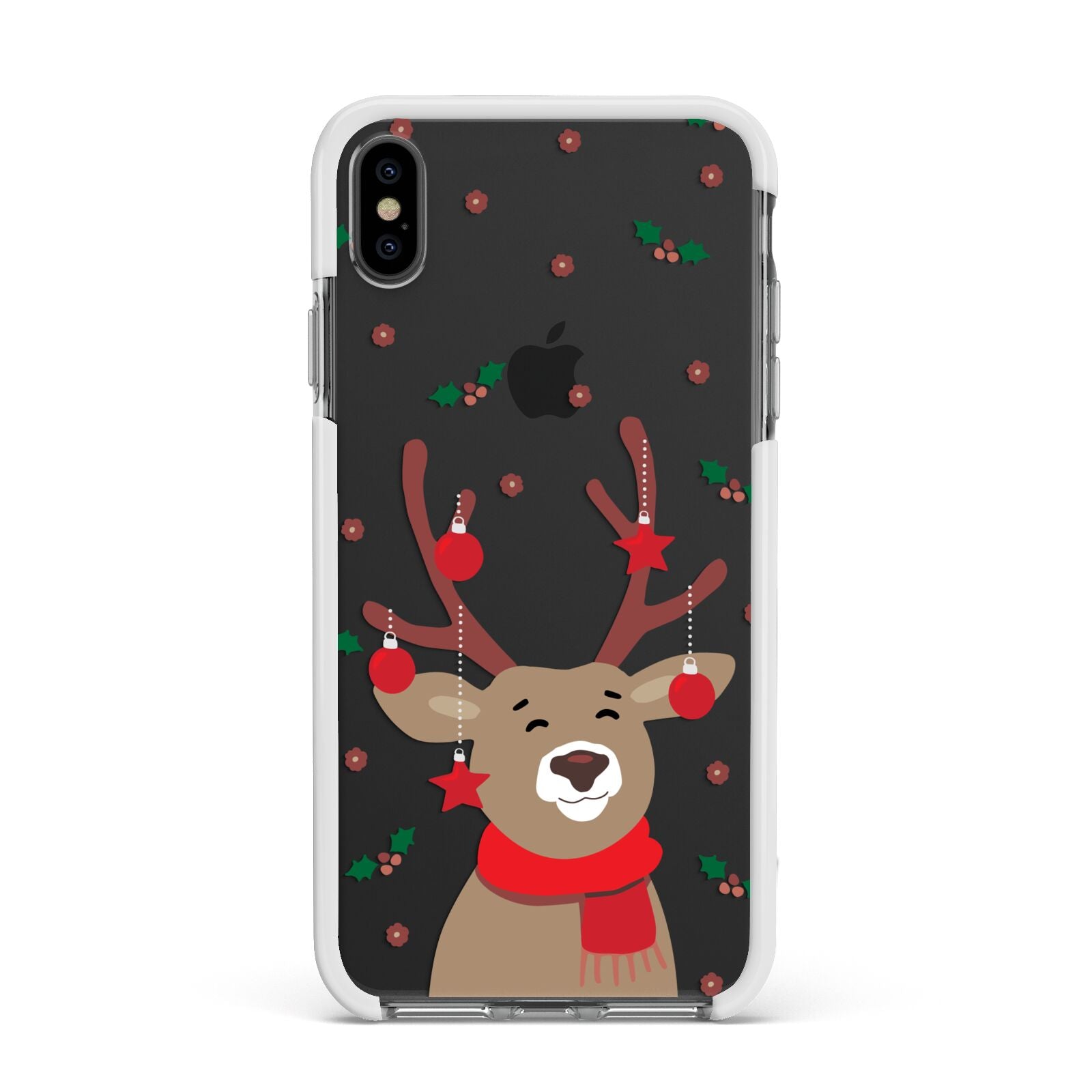 Reindeer Christmas Apple iPhone Xs Max Impact Case White Edge on Black Phone