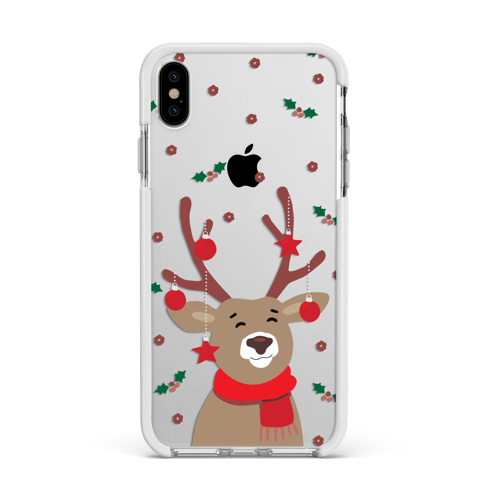 Reindeer Christmas Apple iPhone Xs Max Impact Case White Edge on Silver Phone