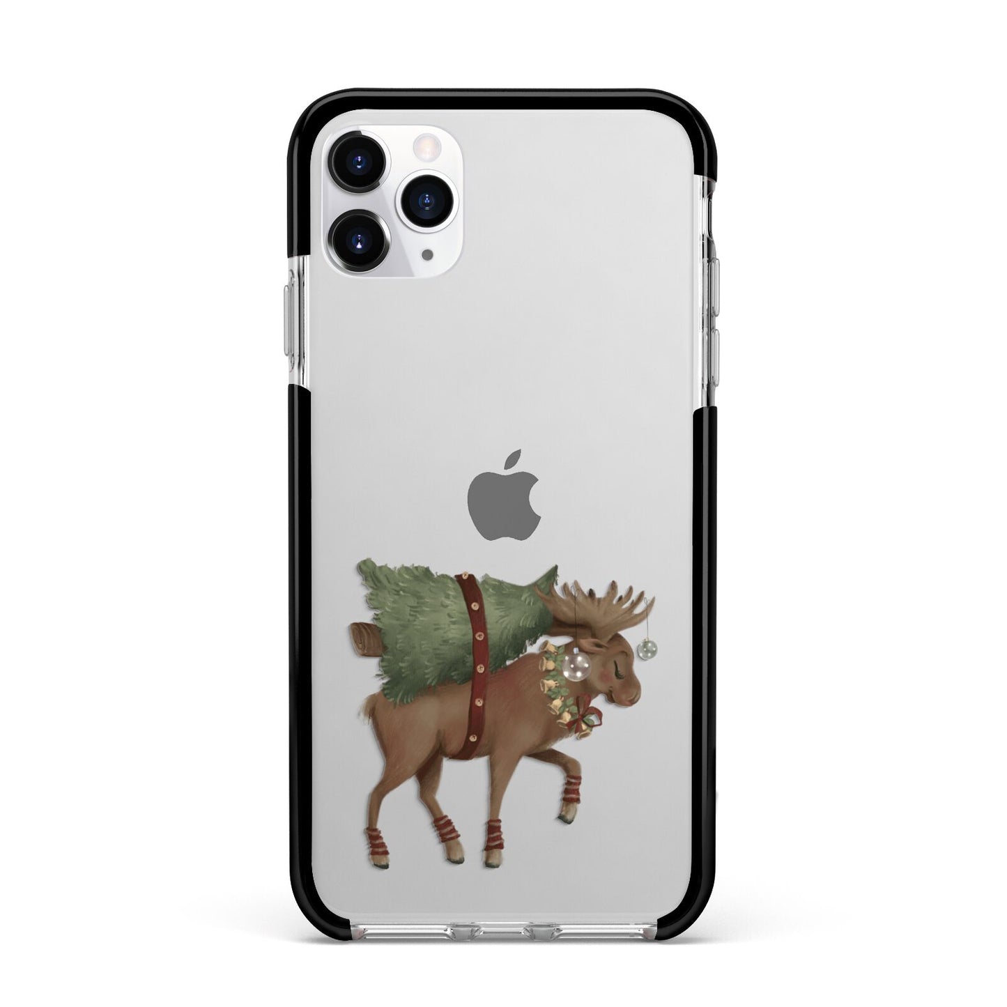 Reindeer Christmas Tree Apple iPhone 11 Pro Max in Silver with Black Impact Case