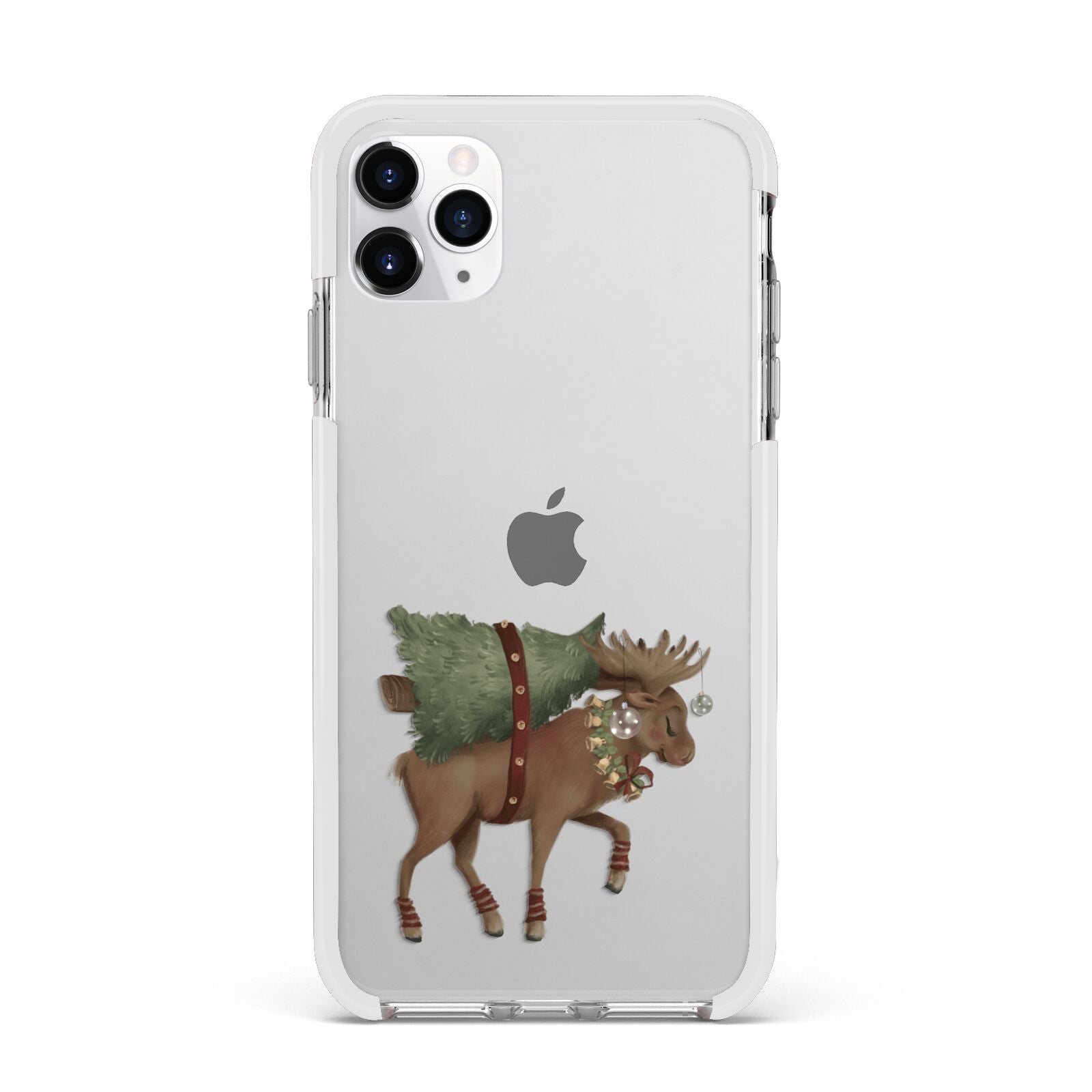 Reindeer Christmas Tree Apple iPhone 11 Pro Max in Silver with White Impact Case