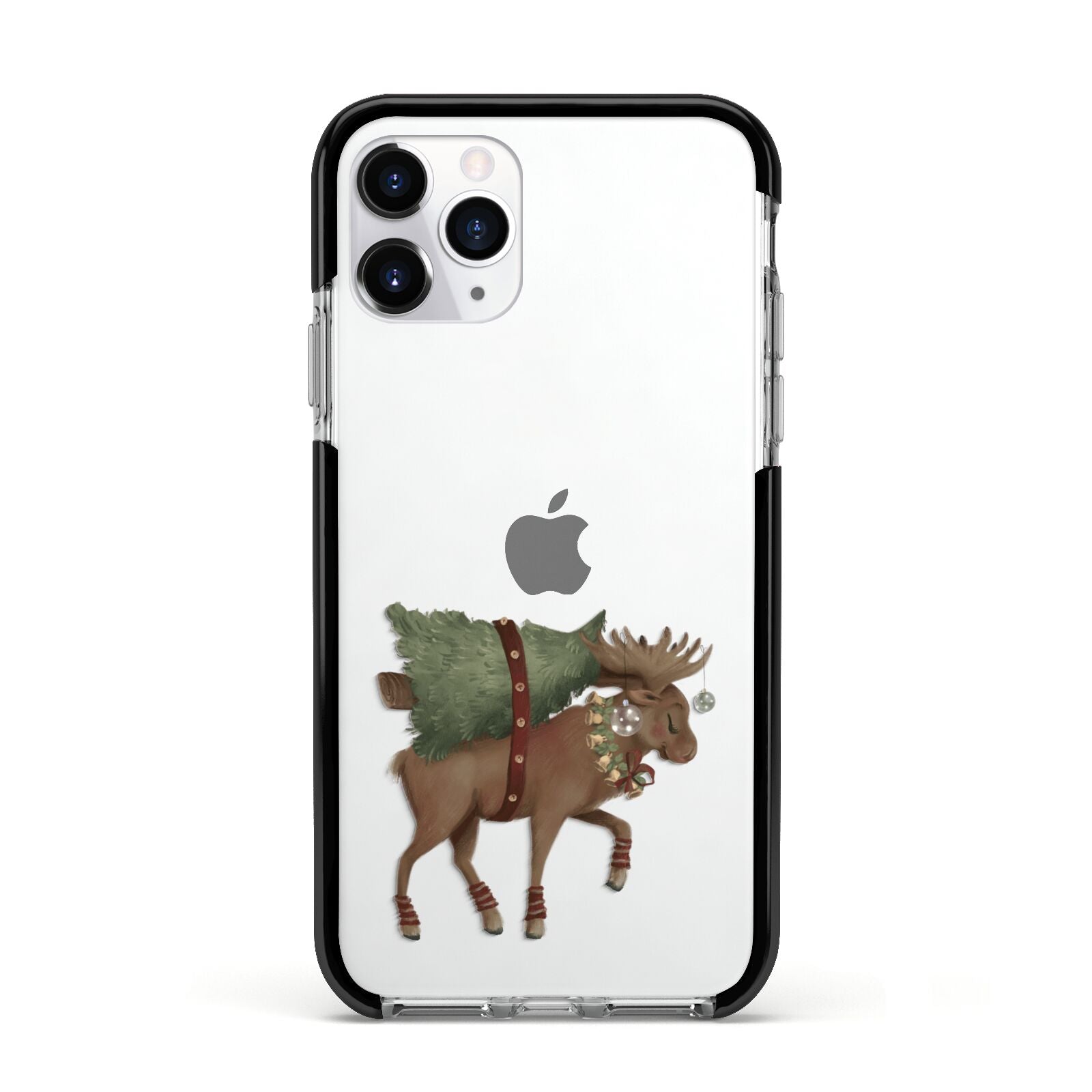 Reindeer Christmas Tree Apple iPhone 11 Pro in Silver with Black Impact Case