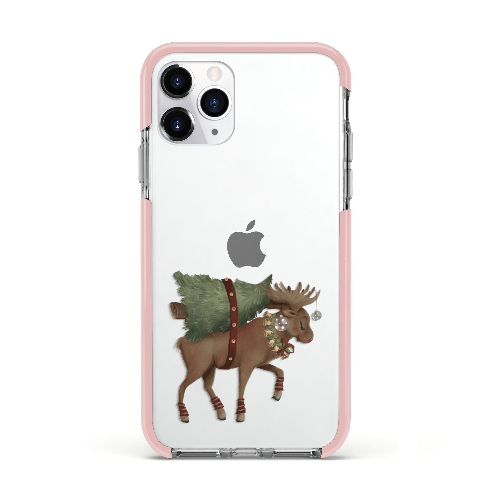 Reindeer Christmas Tree Apple iPhone 11 Pro in Silver with Pink Impact Case