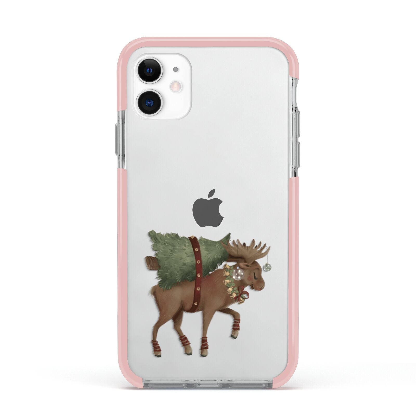 Reindeer Christmas Tree Apple iPhone 11 in White with Pink Impact Case