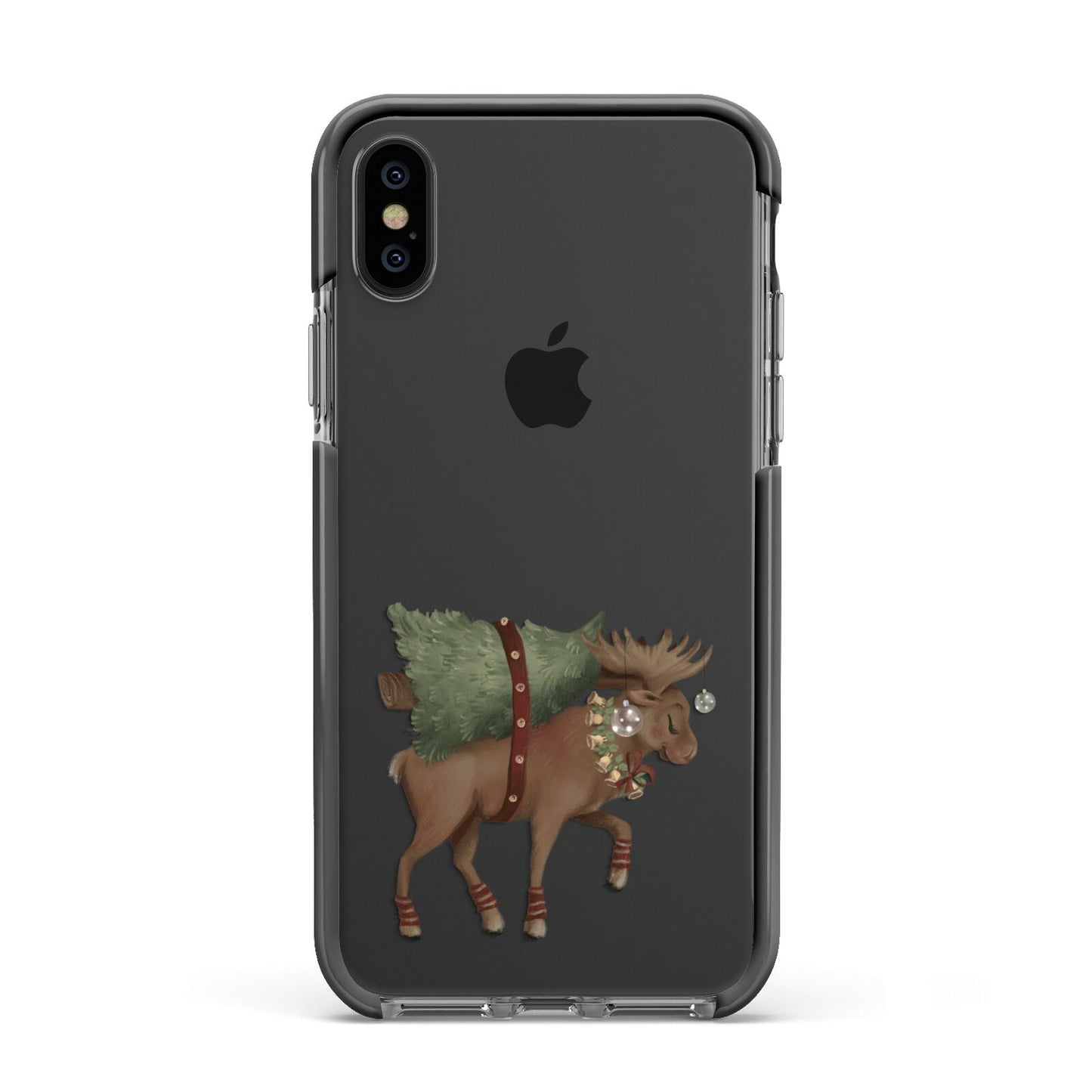 Reindeer Christmas Tree Apple iPhone Xs Impact Case Black Edge on Black Phone