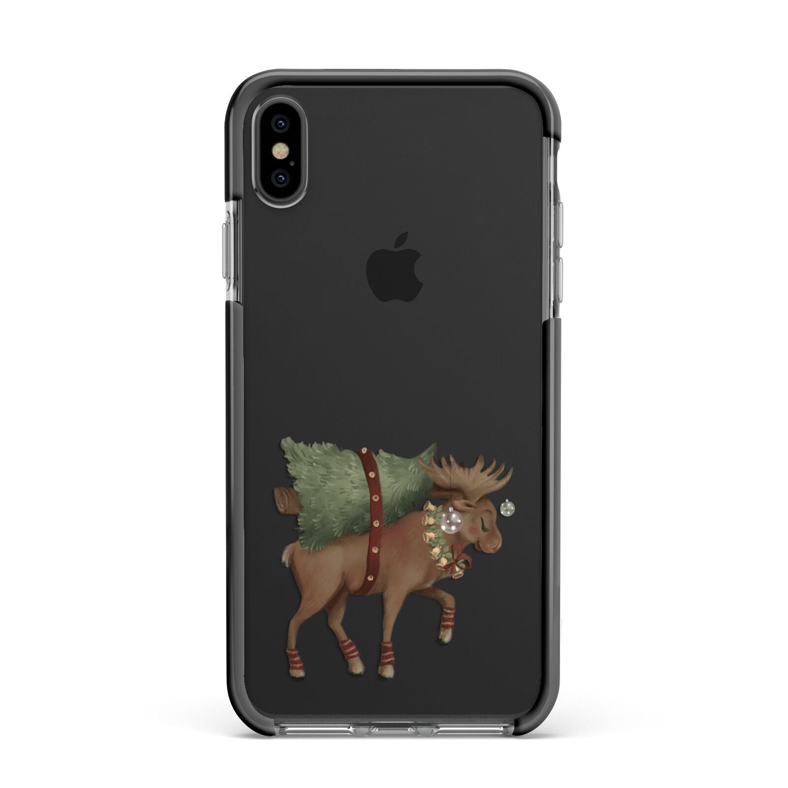 Reindeer Christmas Tree Apple iPhone Xs Max Impact Case Black Edge on Black Phone