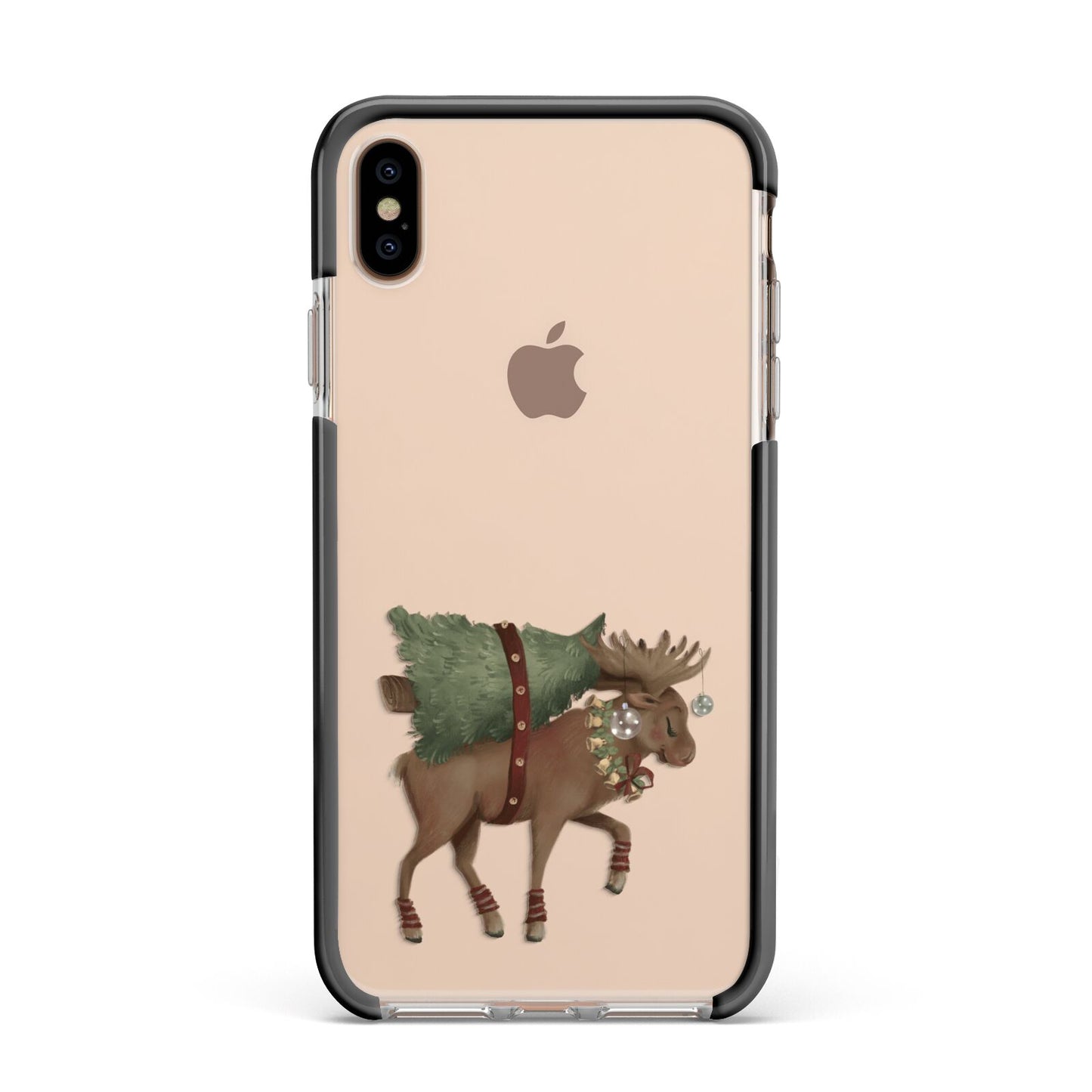 Reindeer Christmas Tree Apple iPhone Xs Max Impact Case Black Edge on Gold Phone