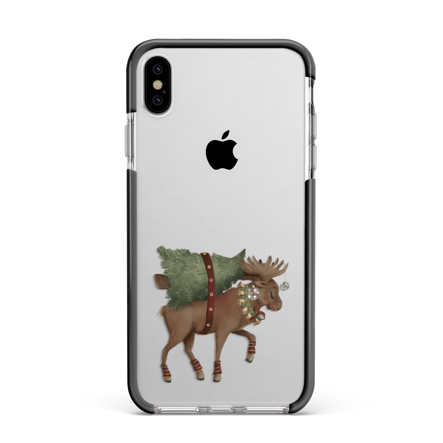 Reindeer Christmas Tree Apple iPhone Xs Max Impact Case Black Edge on Silver Phone