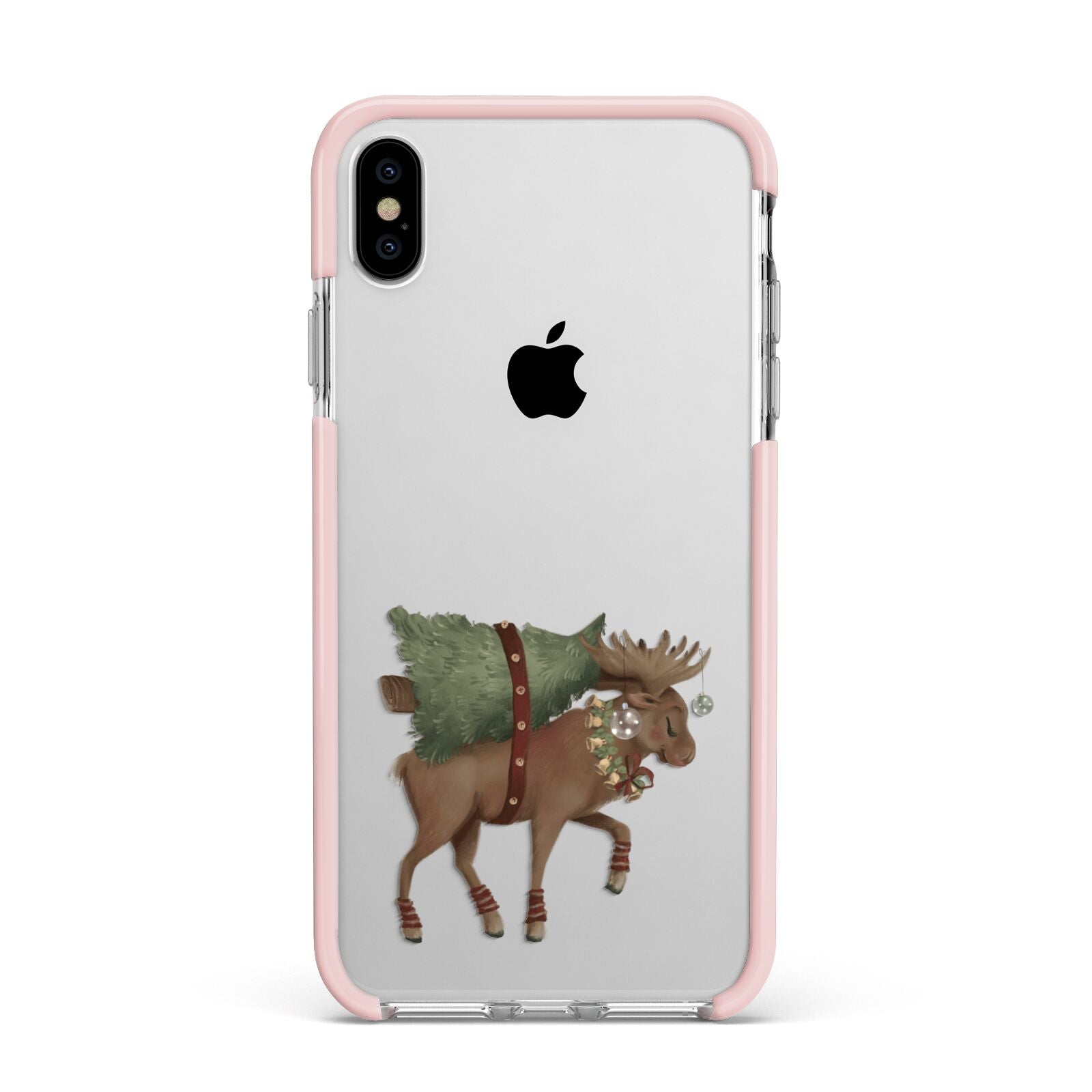 Reindeer Christmas Tree Apple iPhone Xs Max Impact Case Pink Edge on Silver Phone