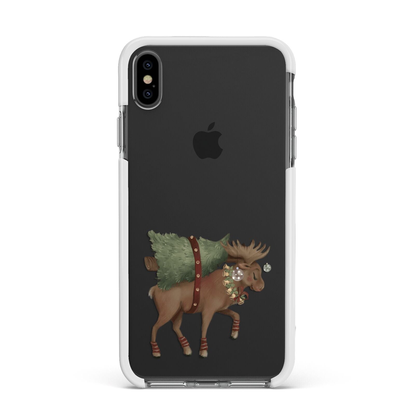 Reindeer Christmas Tree Apple iPhone Xs Max Impact Case White Edge on Black Phone