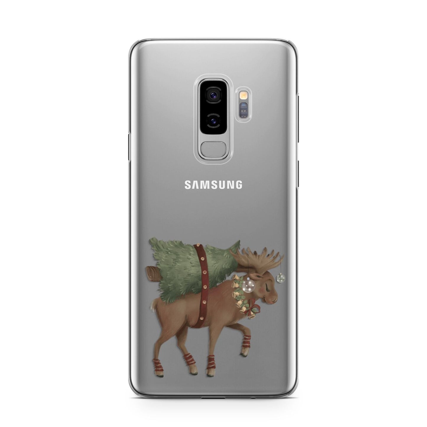 Reindeer Christmas Tree Samsung Galaxy S9 Plus Case on Silver phone