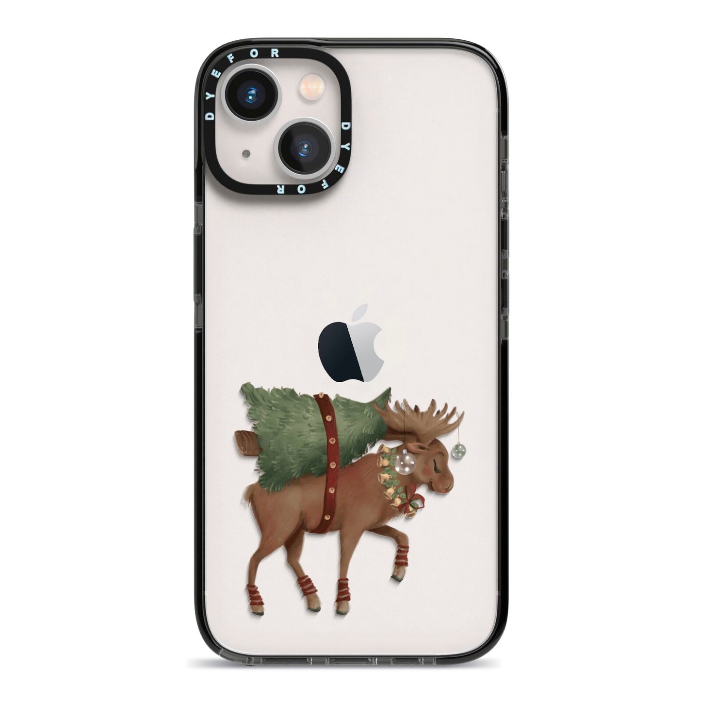 Reindeer Christmas Tree iPhone 13 Black Impact Case on Silver phone