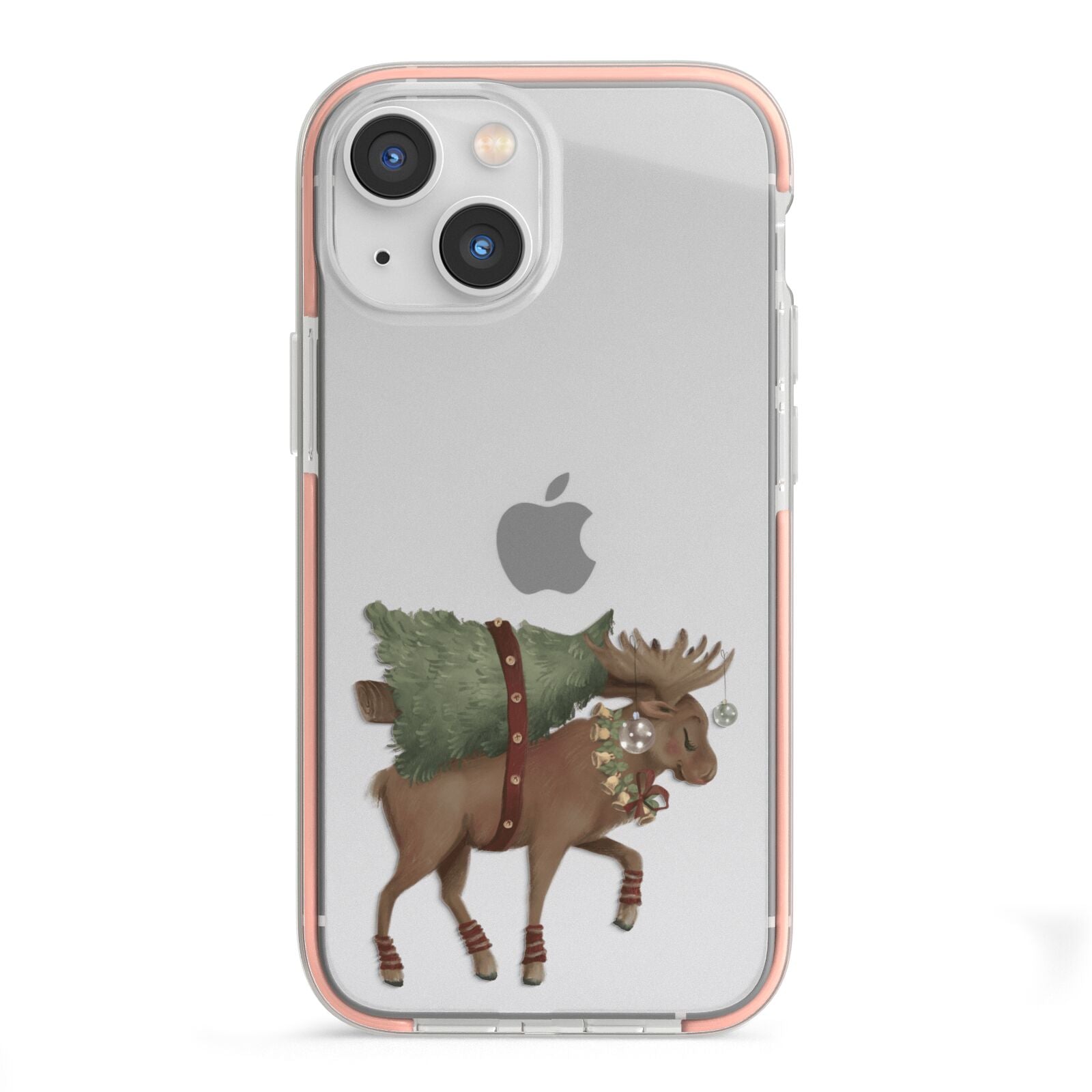 Reindeer Christmas Tree iPhone 13 Mini TPU Impact Case with Pink Edges