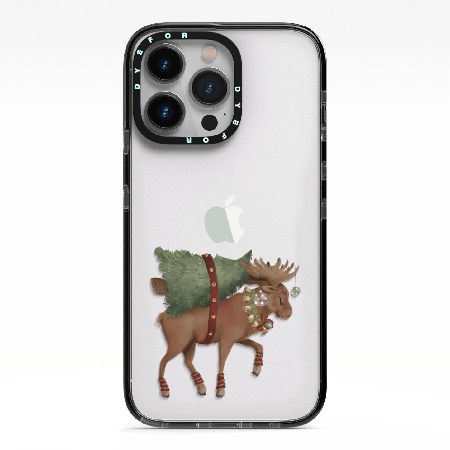 Reindeer Christmas Tree iPhone 13 Pro Black Impact Case on Silver phone