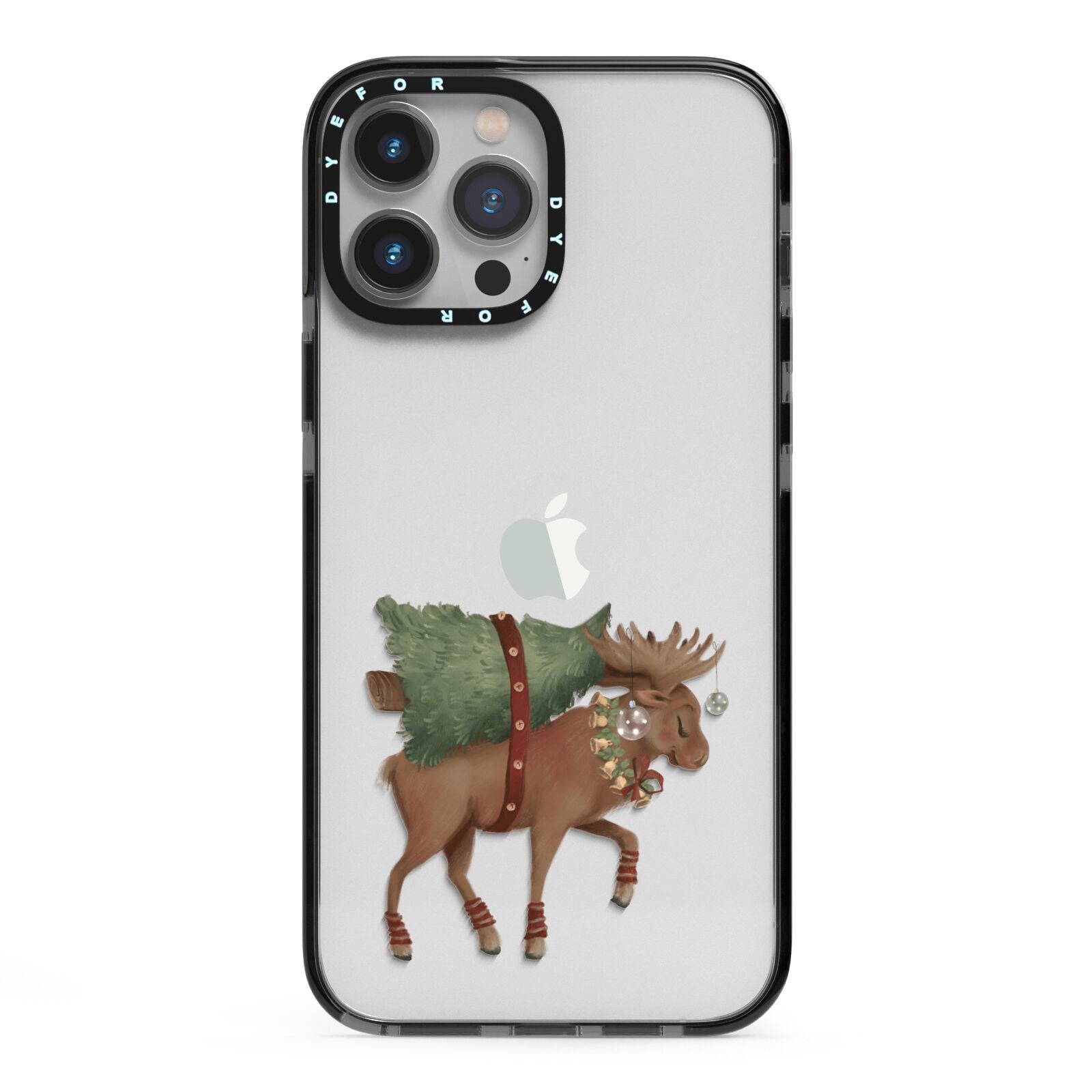 Reindeer Christmas Tree iPhone 13 Pro Max Black Impact Case on Silver phone