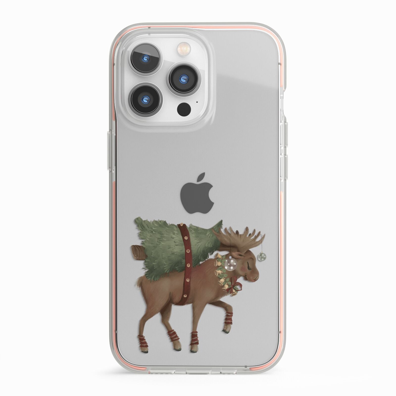 Reindeer Christmas Tree iPhone 13 Pro TPU Impact Case with Pink Edges