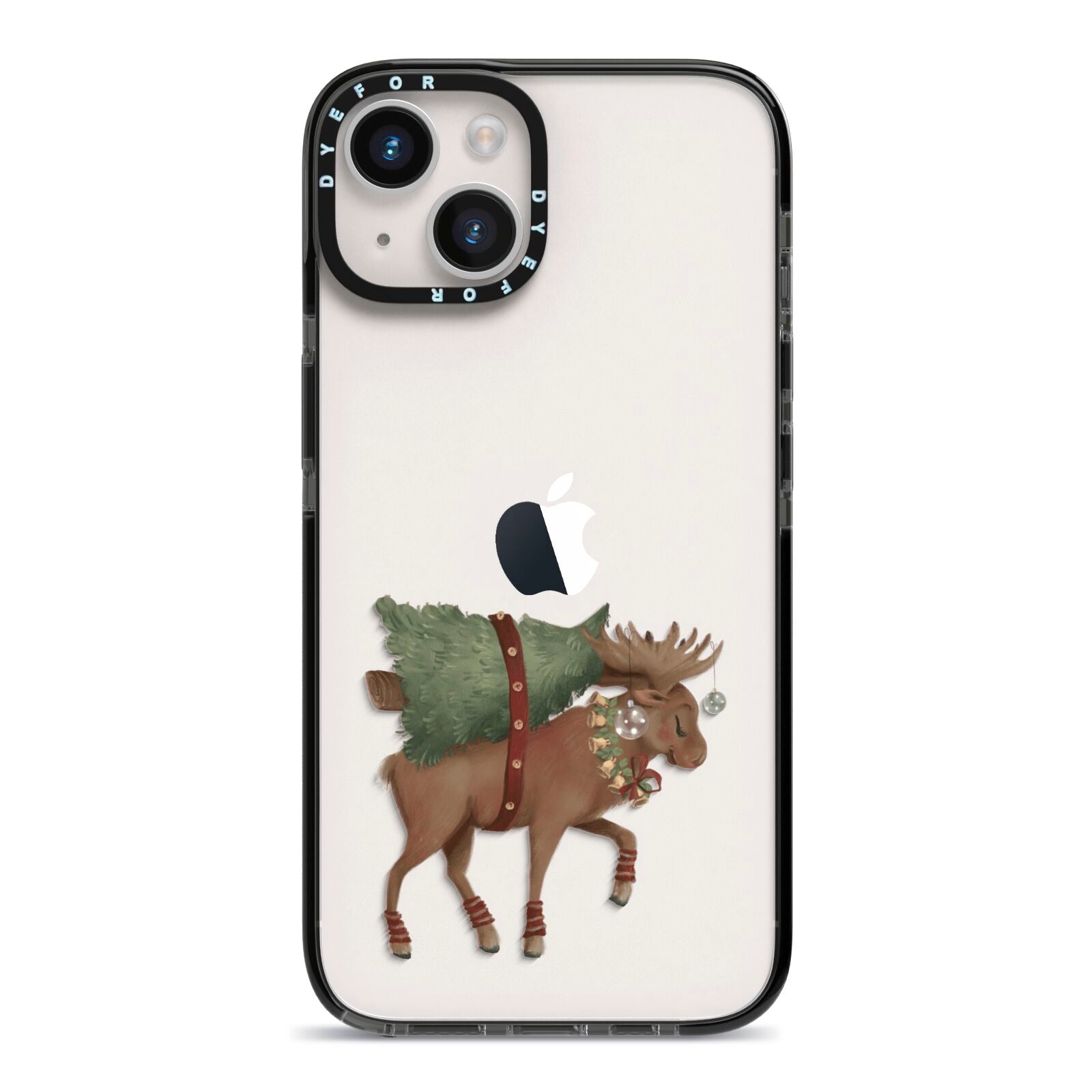 Reindeer Christmas Tree iPhone 14 Black Impact Case on Silver phone