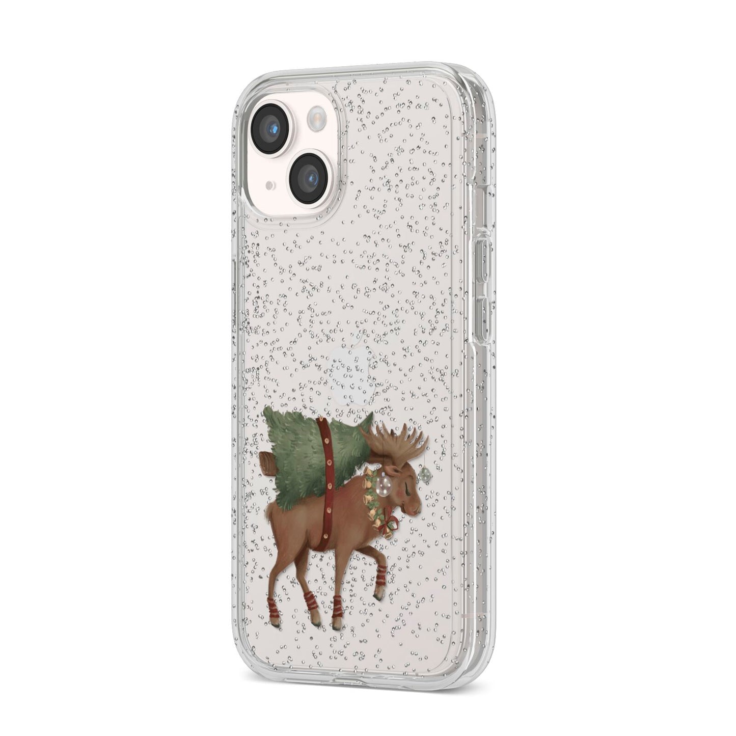 Reindeer Christmas Tree iPhone 14 Glitter Tough Case Starlight Angled Image