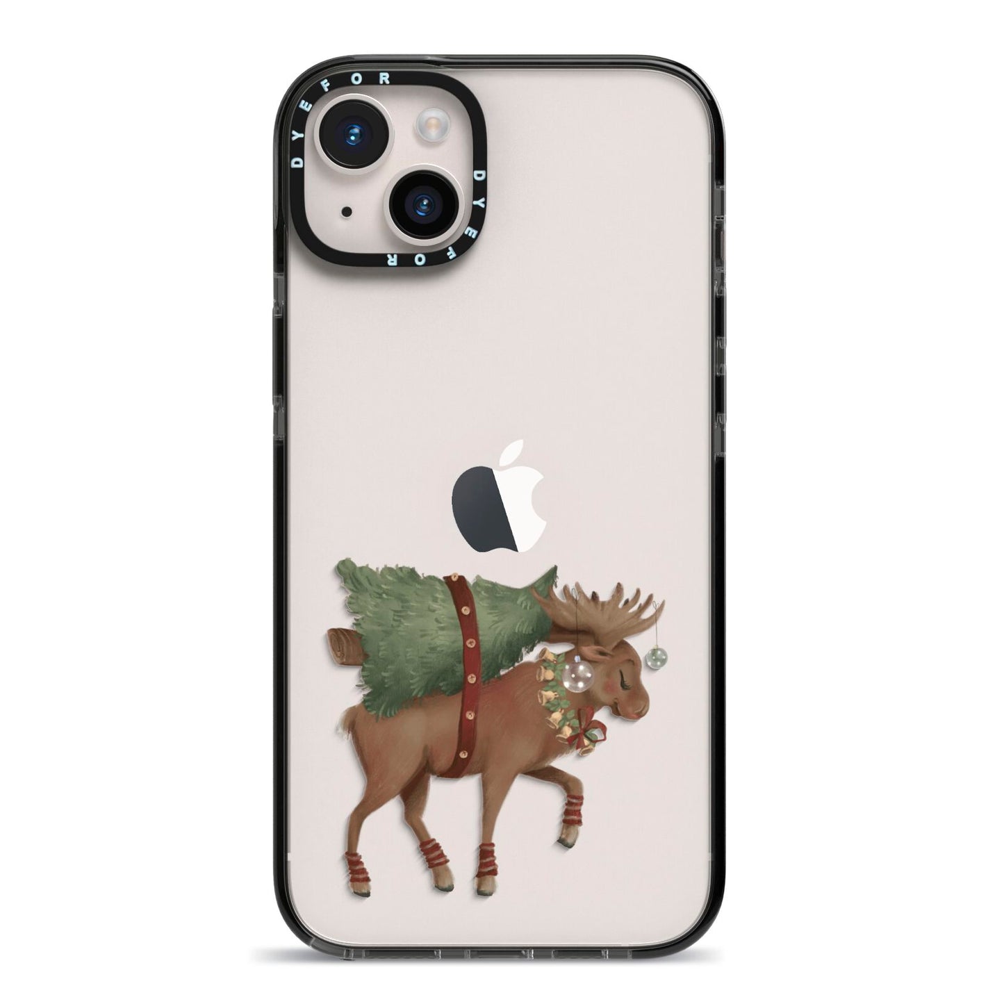 Reindeer Christmas Tree iPhone 14 Plus Black Impact Case on Silver phone