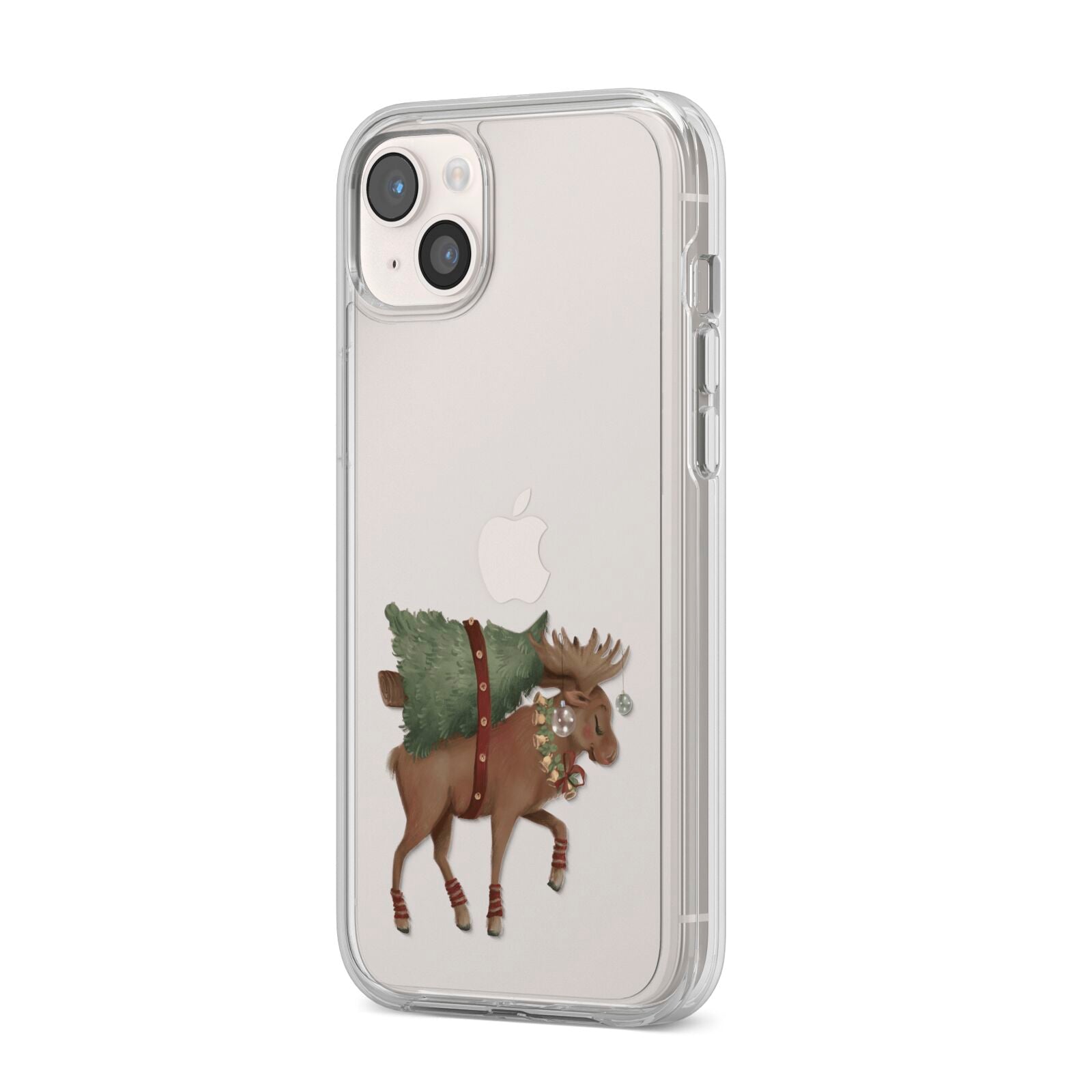 Reindeer Christmas Tree iPhone 14 Plus Clear Tough Case Starlight Angled Image