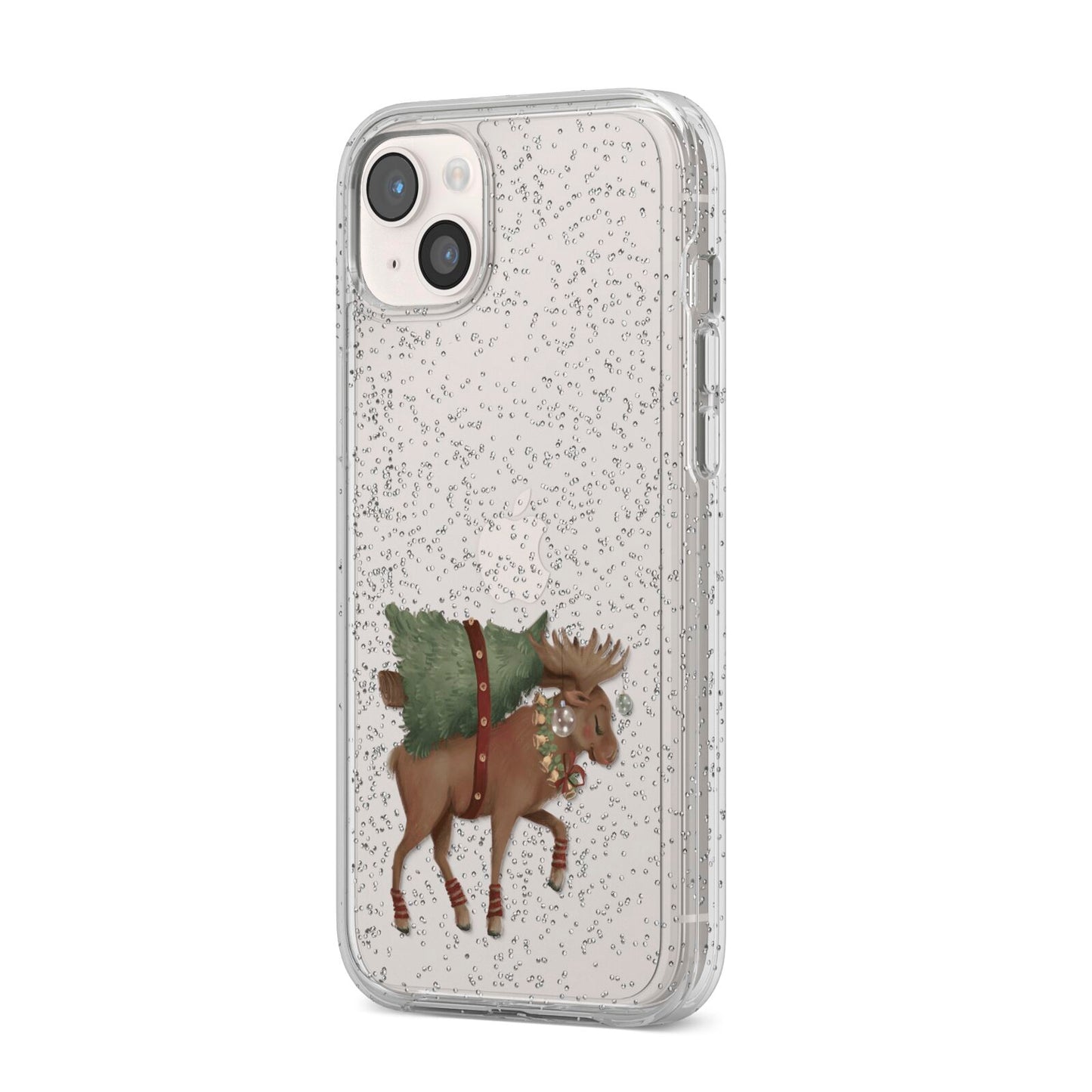 Reindeer Christmas Tree iPhone 14 Plus Glitter Tough Case Starlight Angled Image