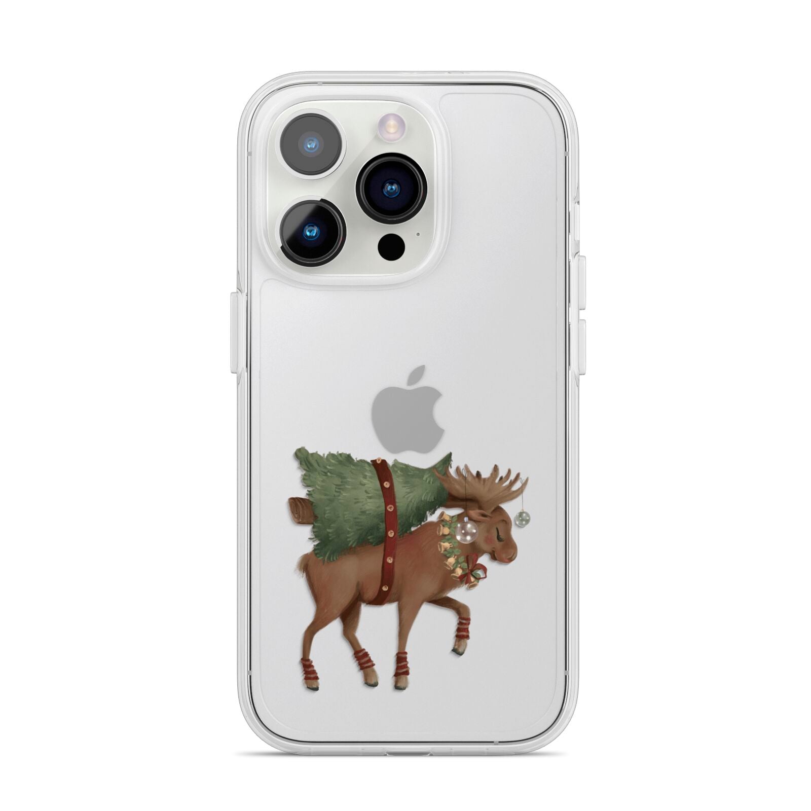 Reindeer Christmas Tree iPhone 14 Pro Clear Tough Case Silver