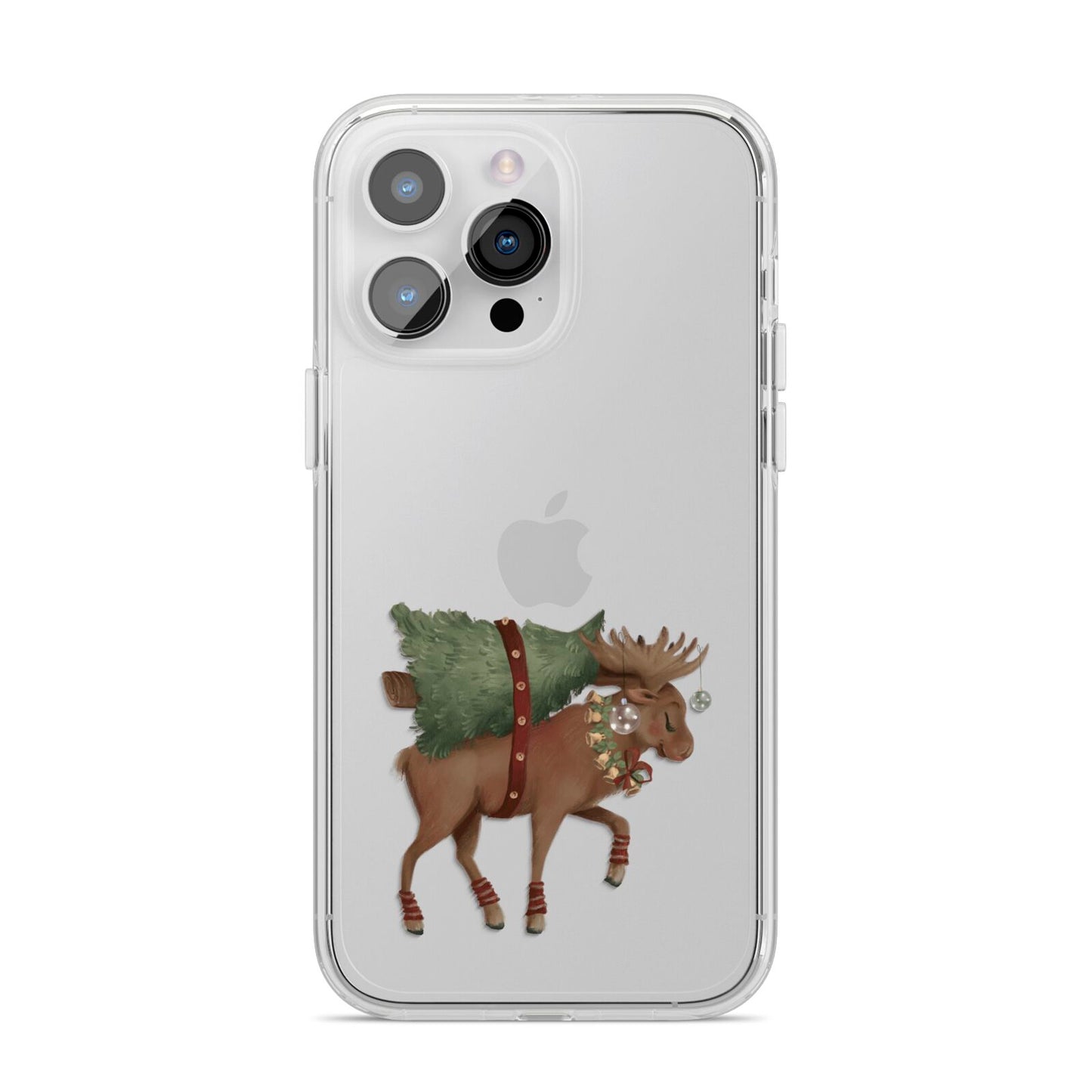 Reindeer Christmas Tree iPhone 14 Pro Max Clear Tough Case Silver