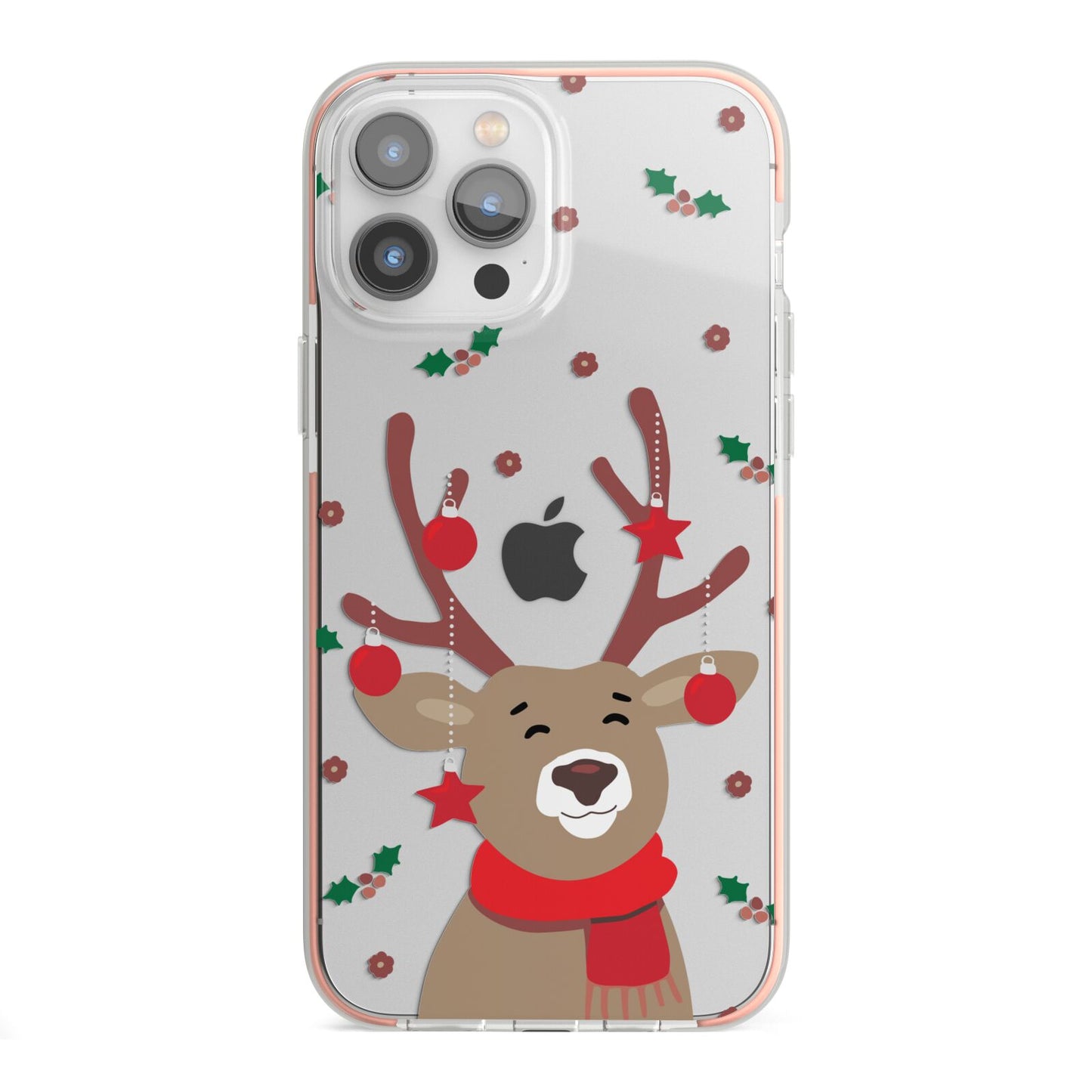 Reindeer Christmas iPhone 13 Pro Max TPU Impact Case with Pink Edges