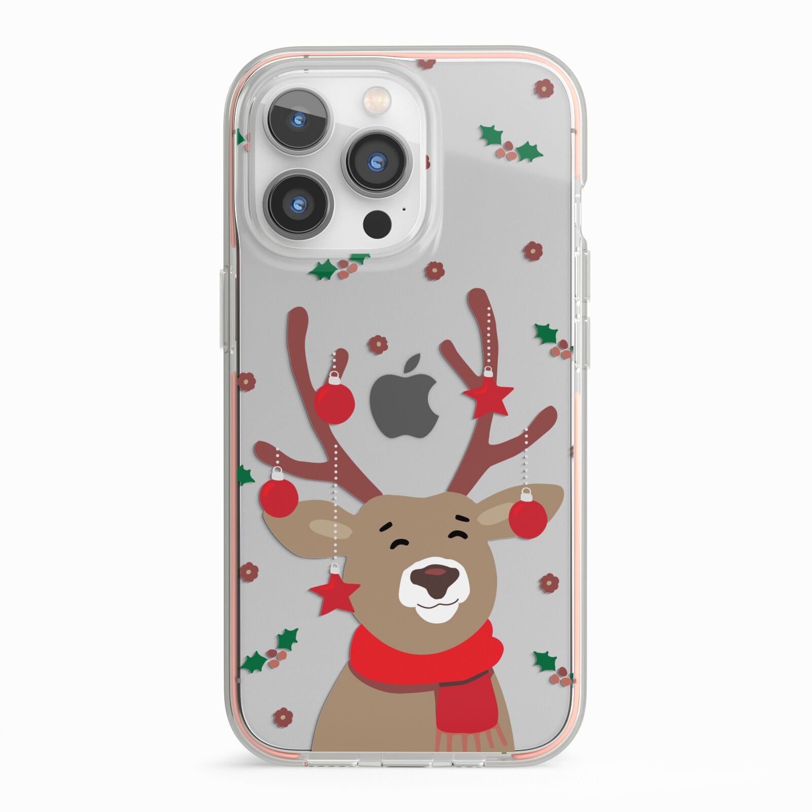 Reindeer Christmas iPhone 13 Pro TPU Impact Case with Pink Edges