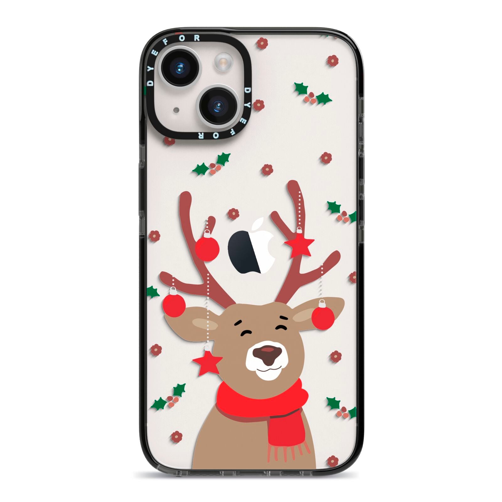 Reindeer Christmas iPhone 14 Black Impact Case on Silver phone