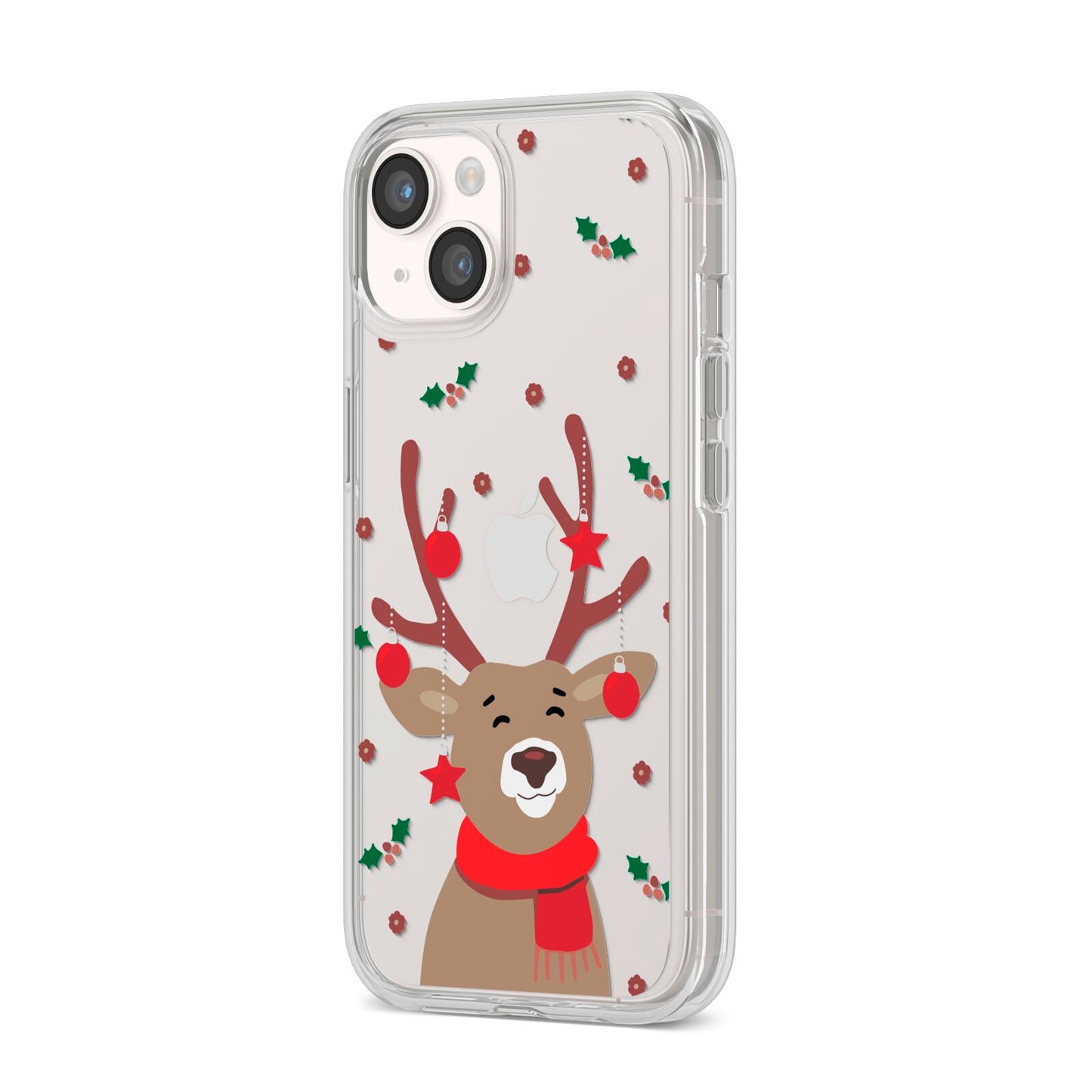 Reindeer Christmas iPhone 14 Clear Tough Case Starlight Angled Image