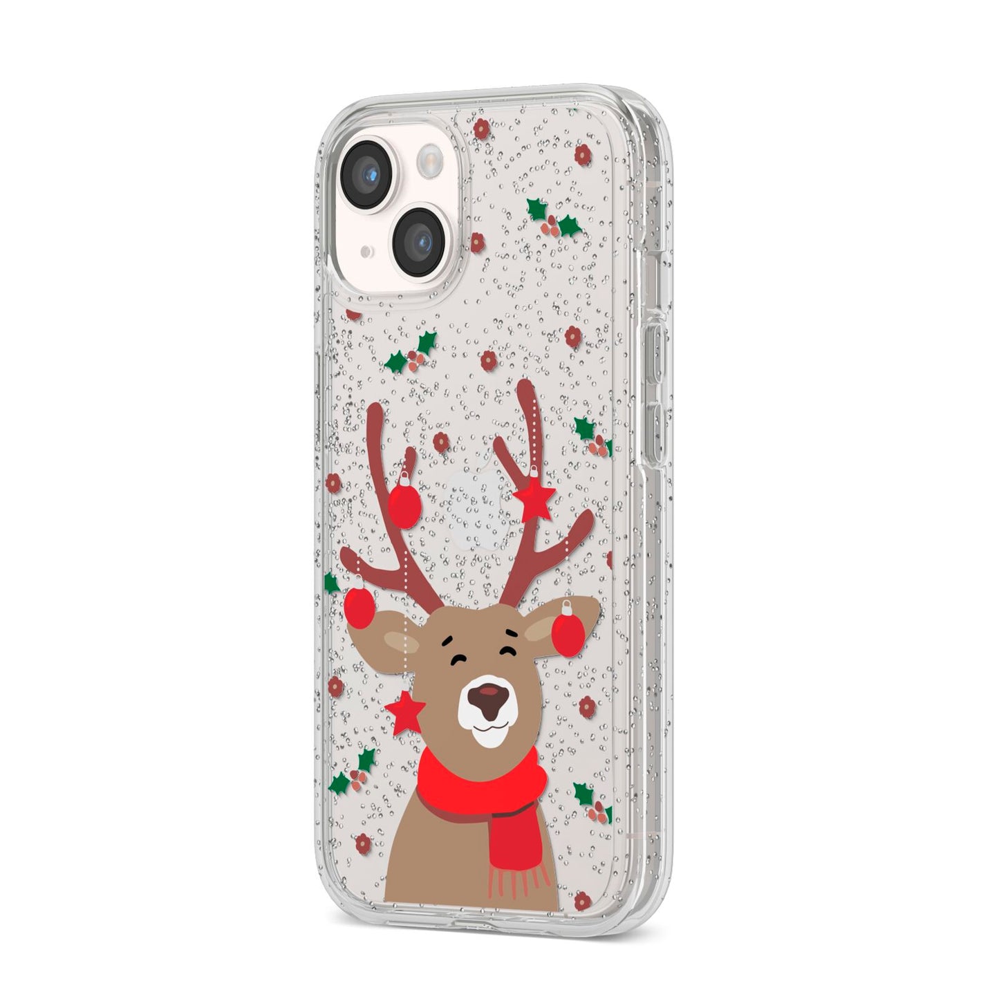 Reindeer Christmas iPhone 14 Glitter Tough Case Starlight Angled Image