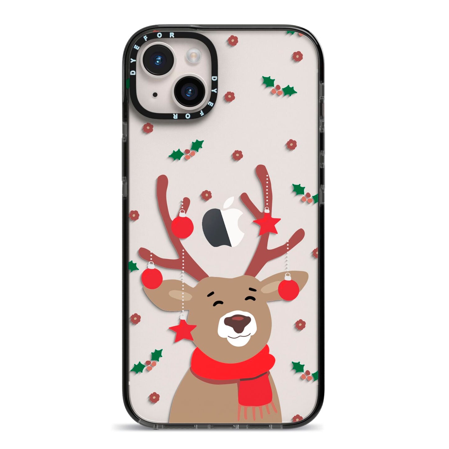 Reindeer Christmas iPhone 14 Plus Black Impact Case on Silver phone