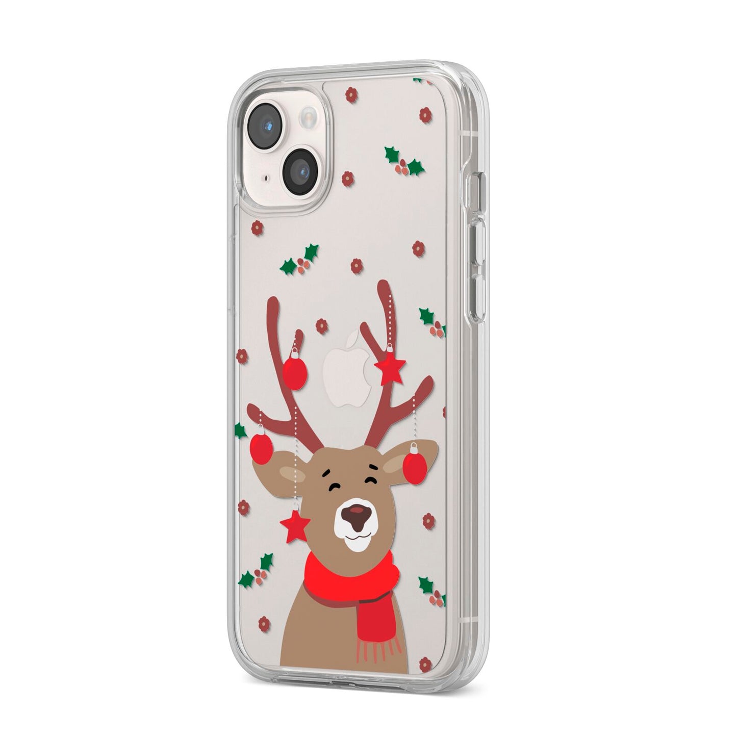 Reindeer Christmas iPhone 14 Plus Clear Tough Case Starlight Angled Image
