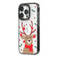 Reindeer Christmas iPhone 14 Pro Black Impact Case Side Angle on Silver phone