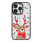 Reindeer Christmas iPhone 14 Pro Black Impact Case on Silver phone