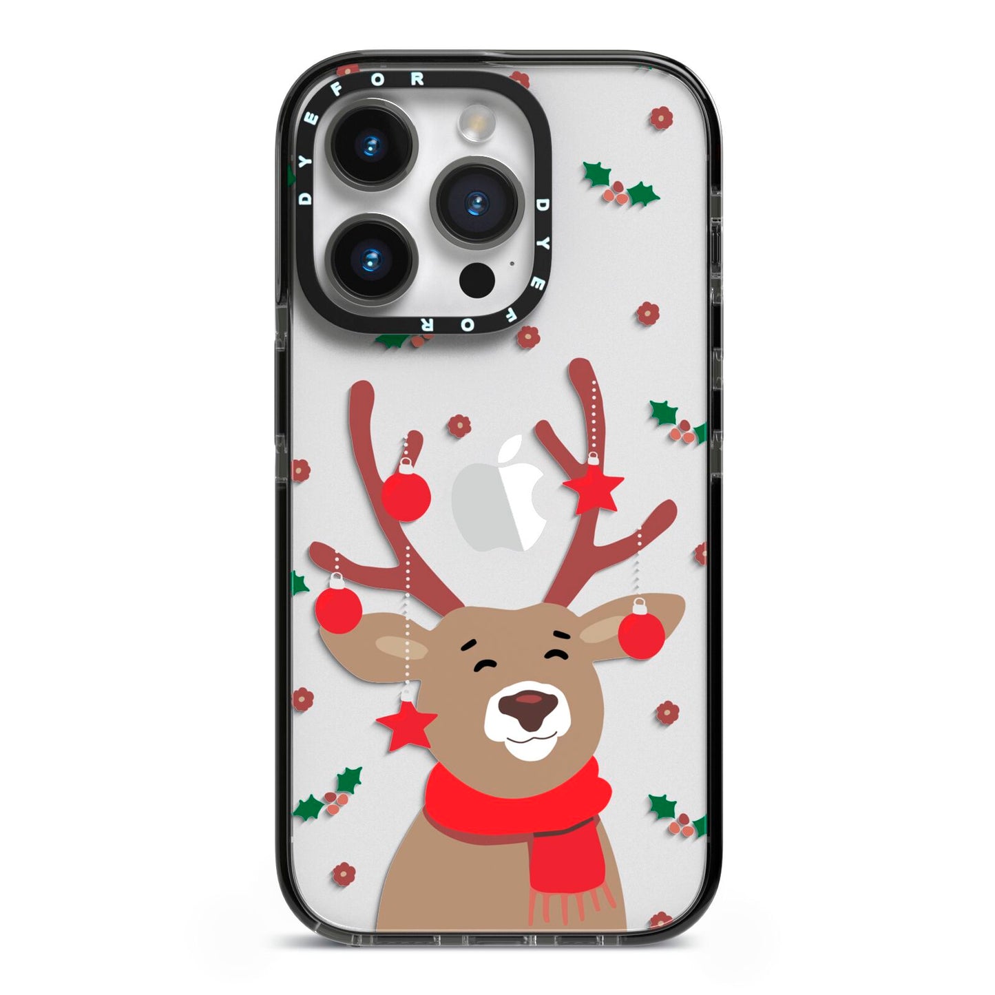 Reindeer Christmas iPhone 14 Pro Black Impact Case on Silver phone