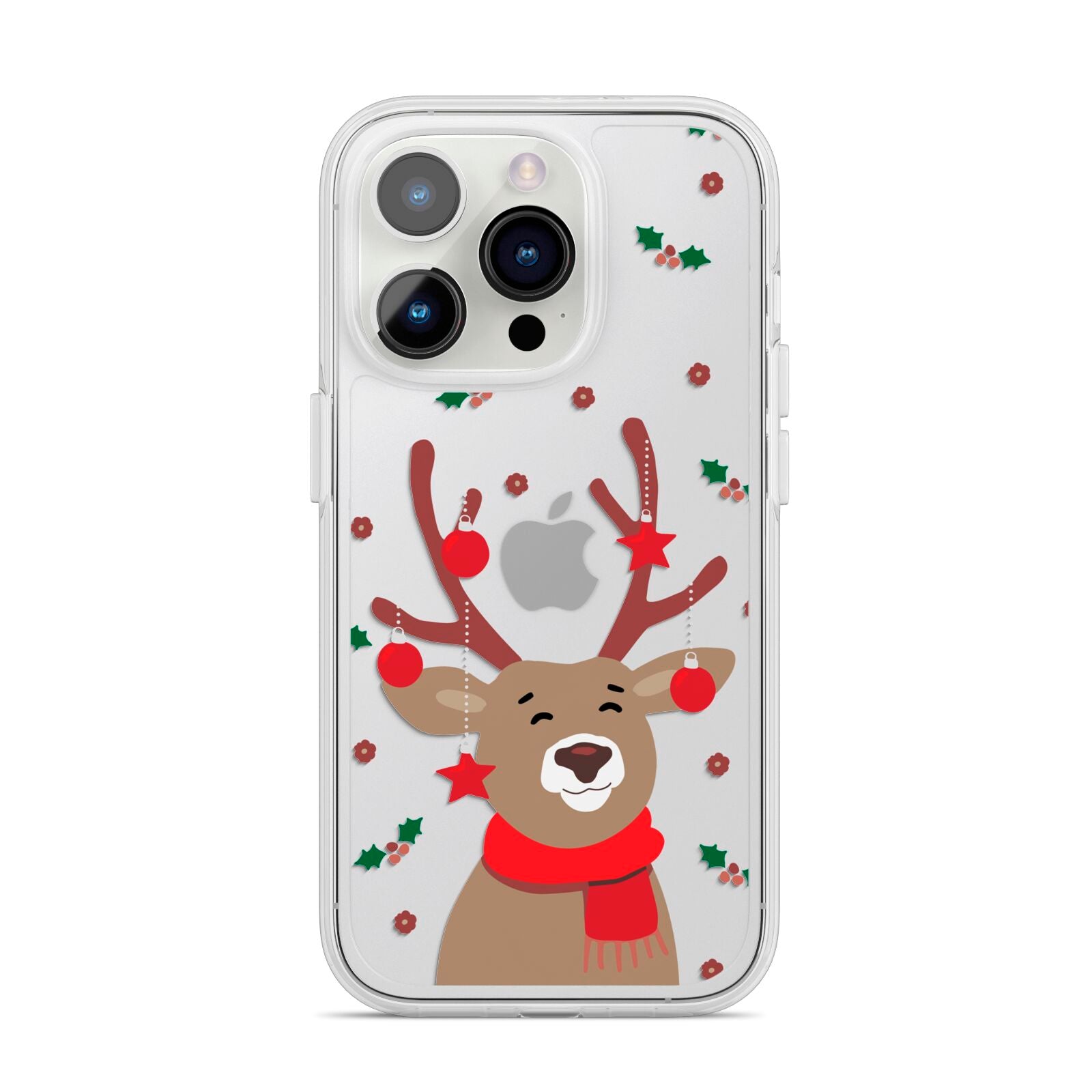 Reindeer Christmas iPhone 14 Pro Clear Tough Case Silver