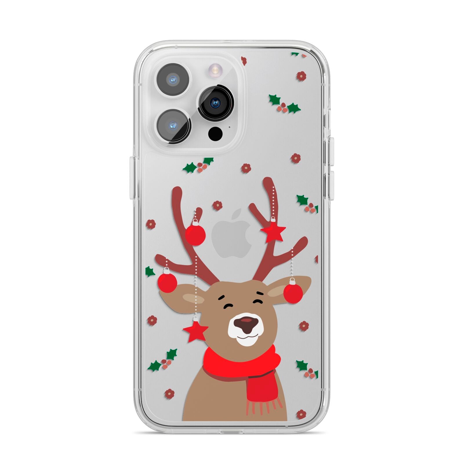 Reindeer Christmas iPhone 14 Pro Max Clear Tough Case Silver