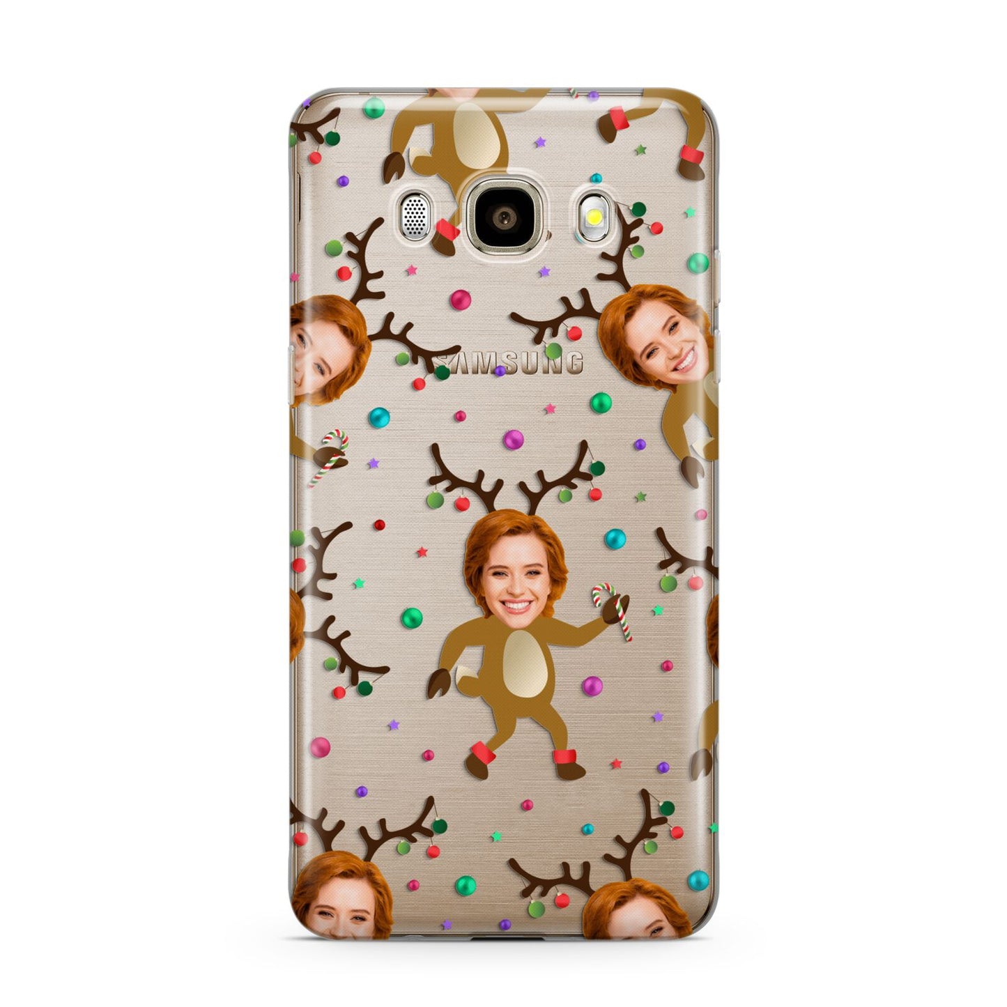 Reindeer Photo Face Samsung Galaxy J7 2016 Case on gold phone