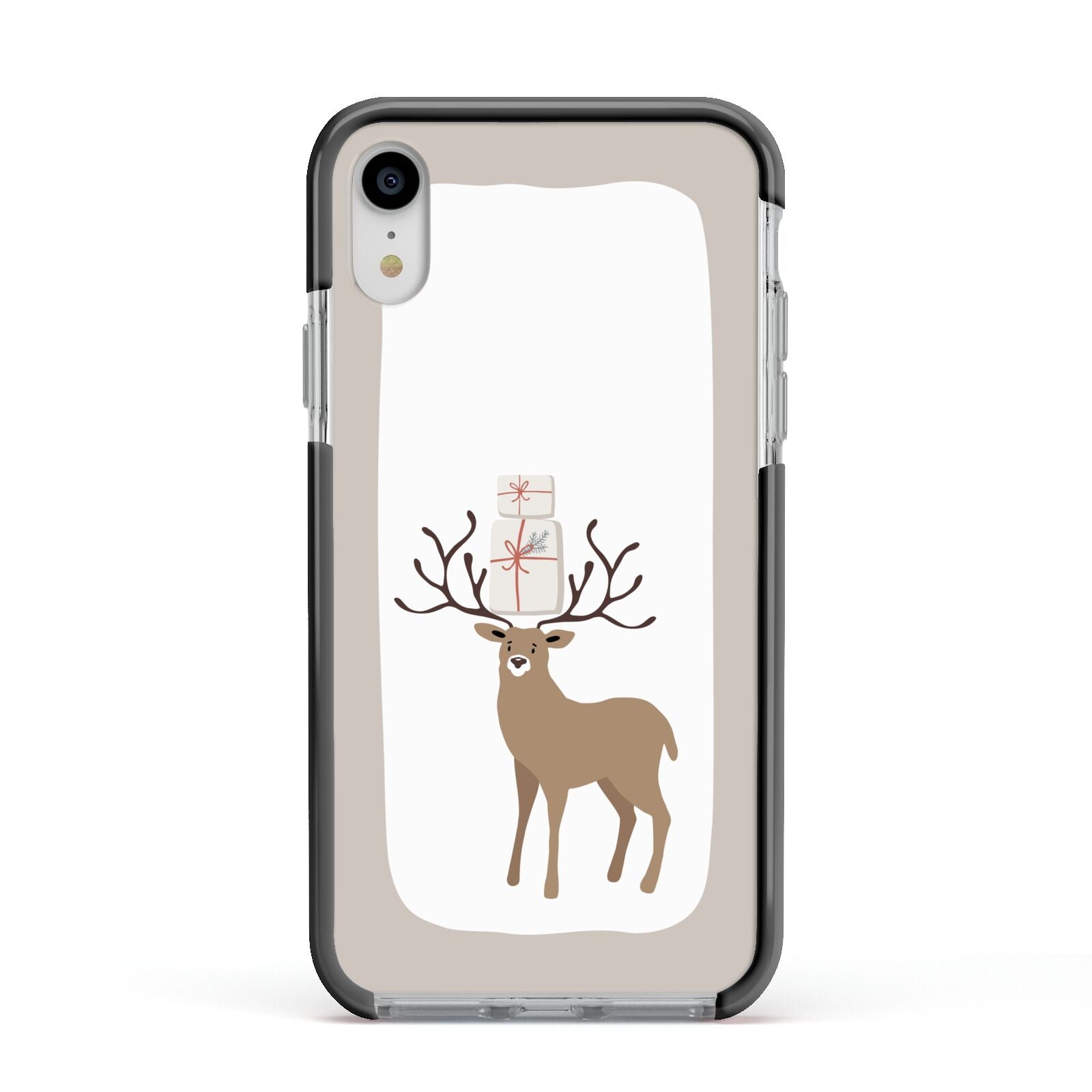Reindeer Presents Apple iPhone XR Impact Case Black Edge on Silver Phone