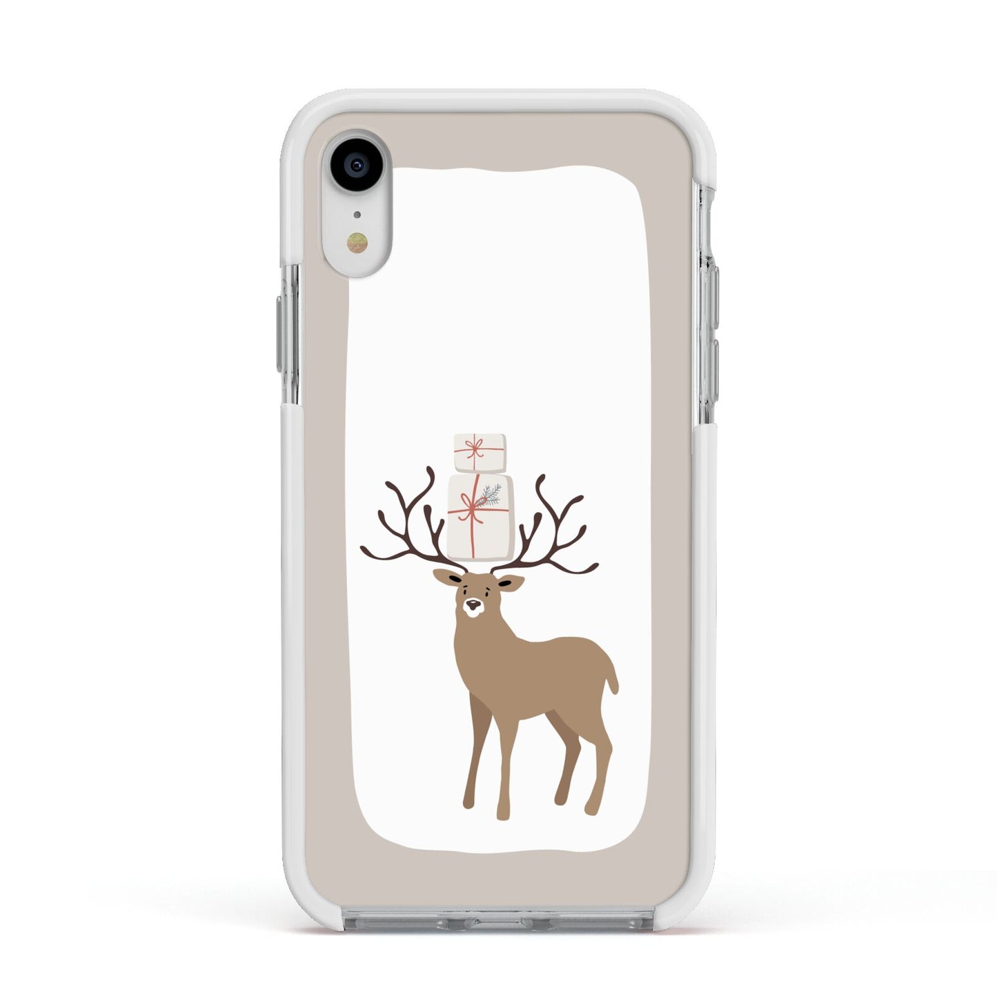 Reindeer Presents Apple iPhone XR Impact Case White Edge on Silver Phone