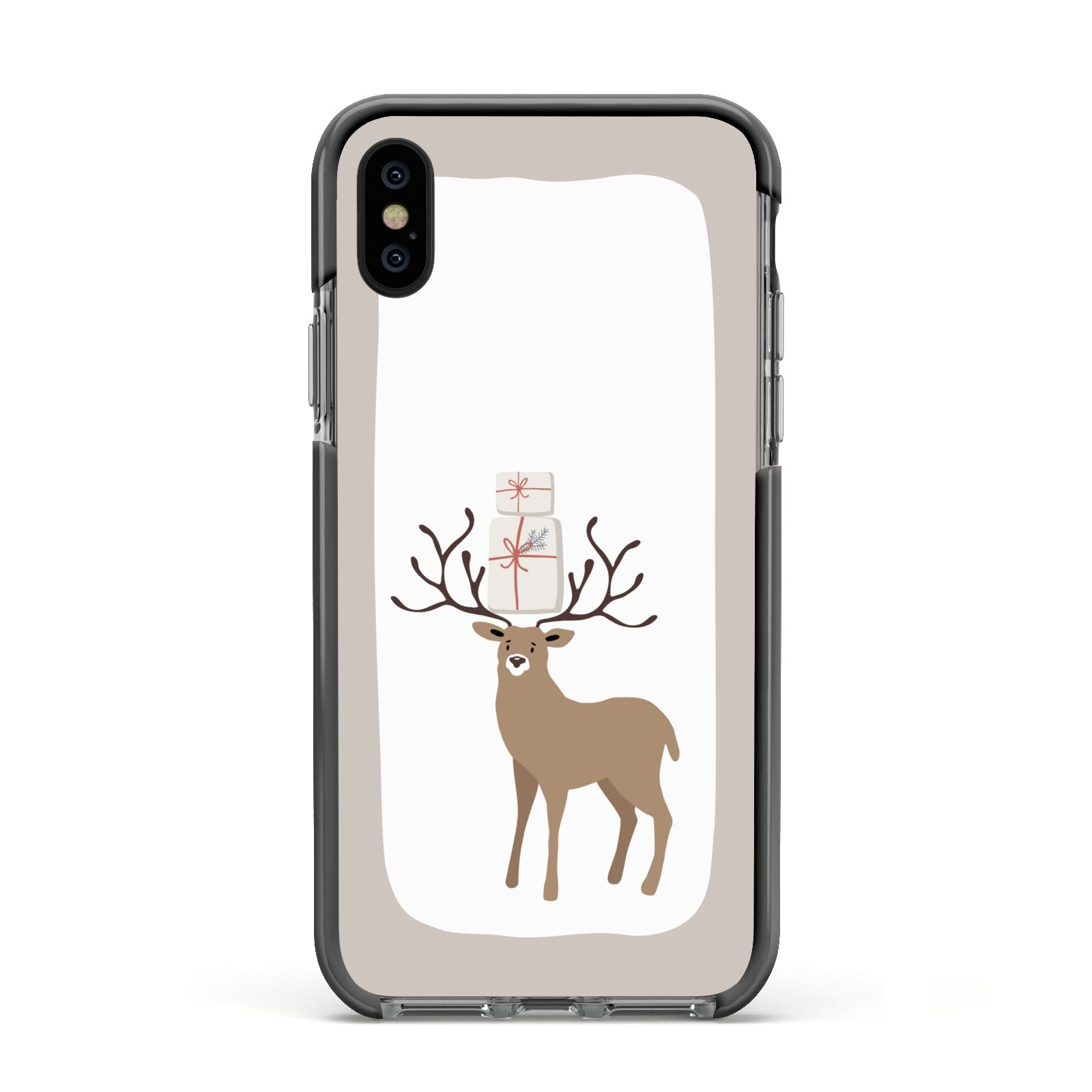 Reindeer Presents Apple iPhone Xs Impact Case Black Edge on Black Phone