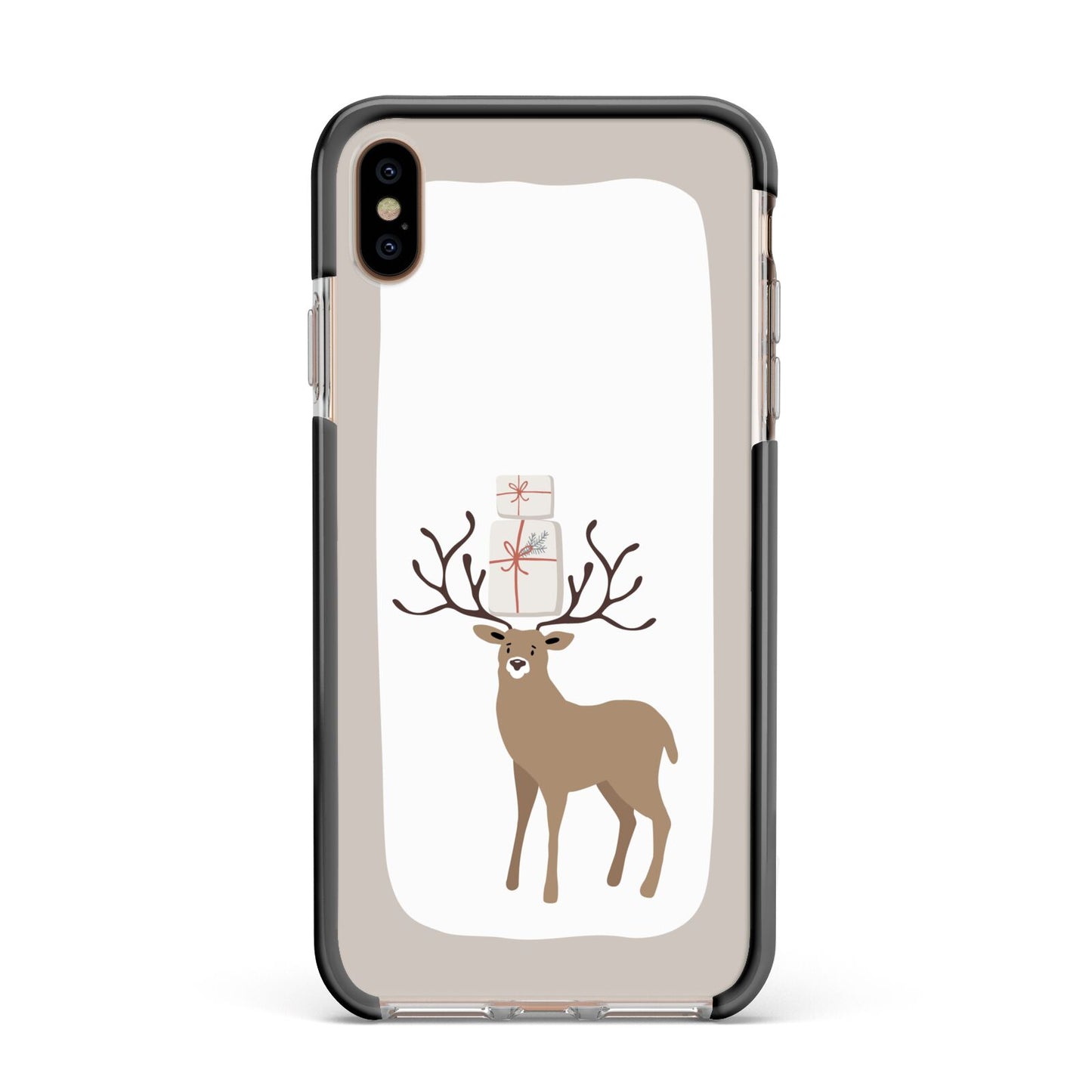 Reindeer Presents Apple iPhone Xs Max Impact Case Black Edge on Gold Phone