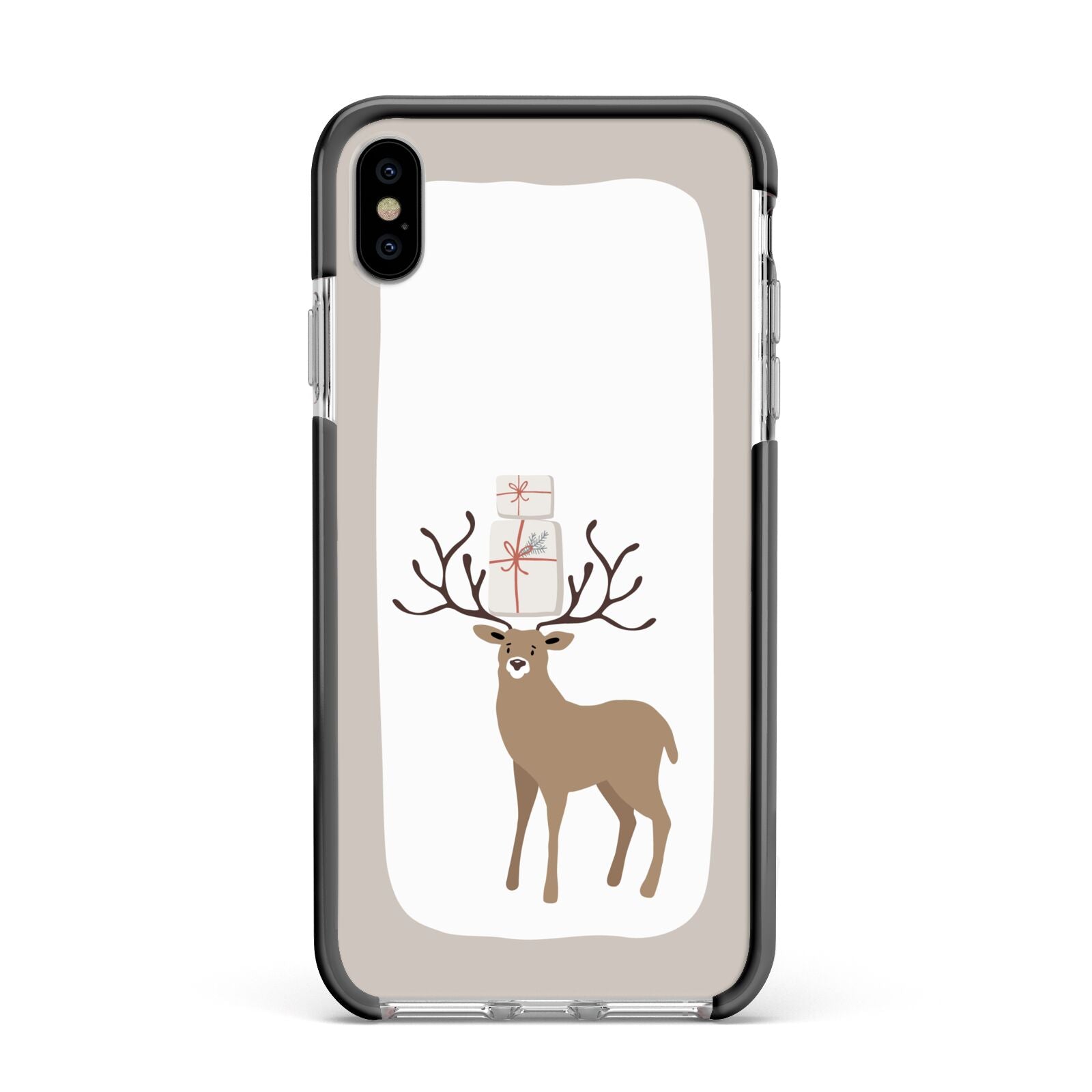 Reindeer Presents Apple iPhone Xs Max Impact Case Black Edge on Silver Phone